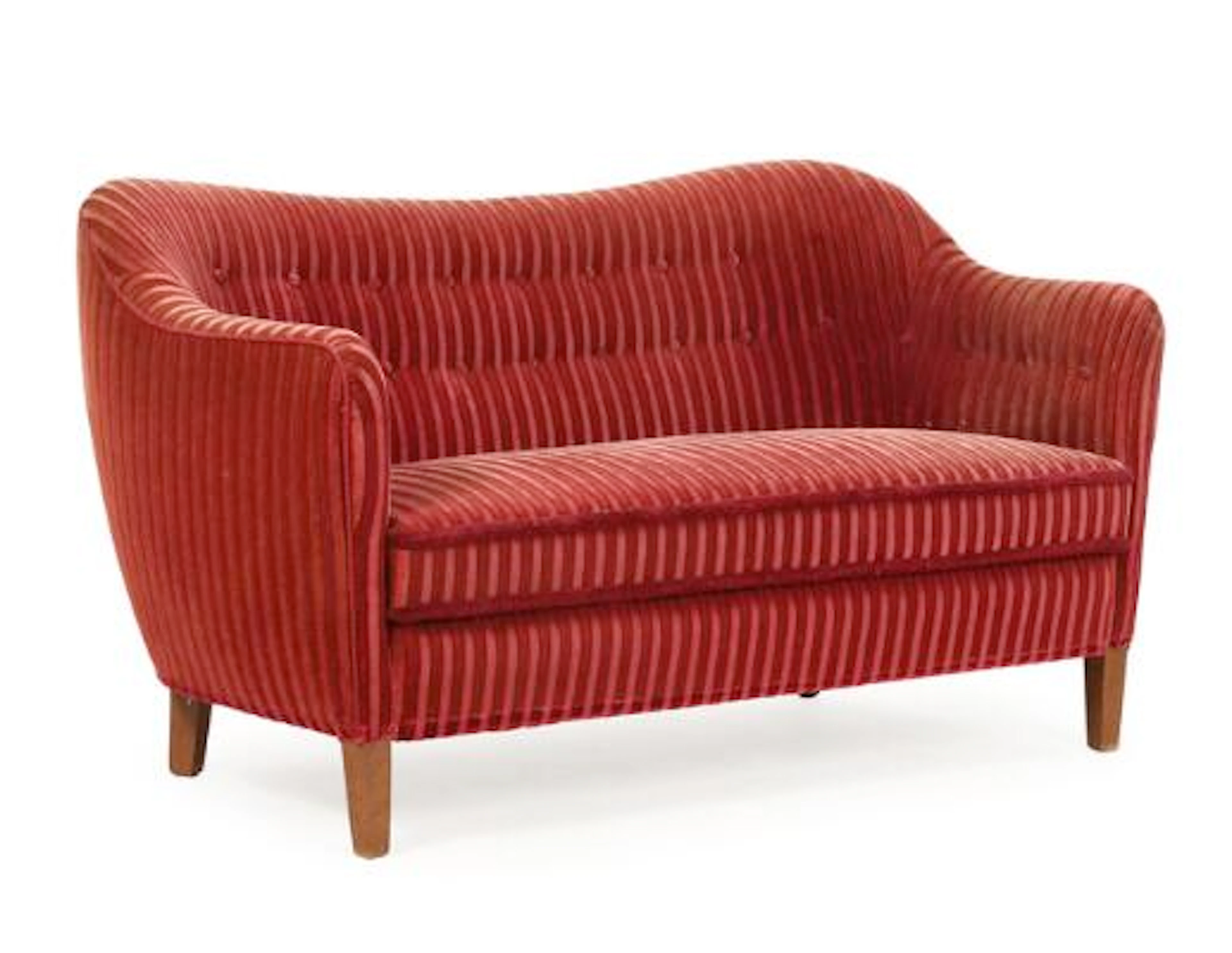 Danish furniture design: Two seater sofa with dark stained beech legs