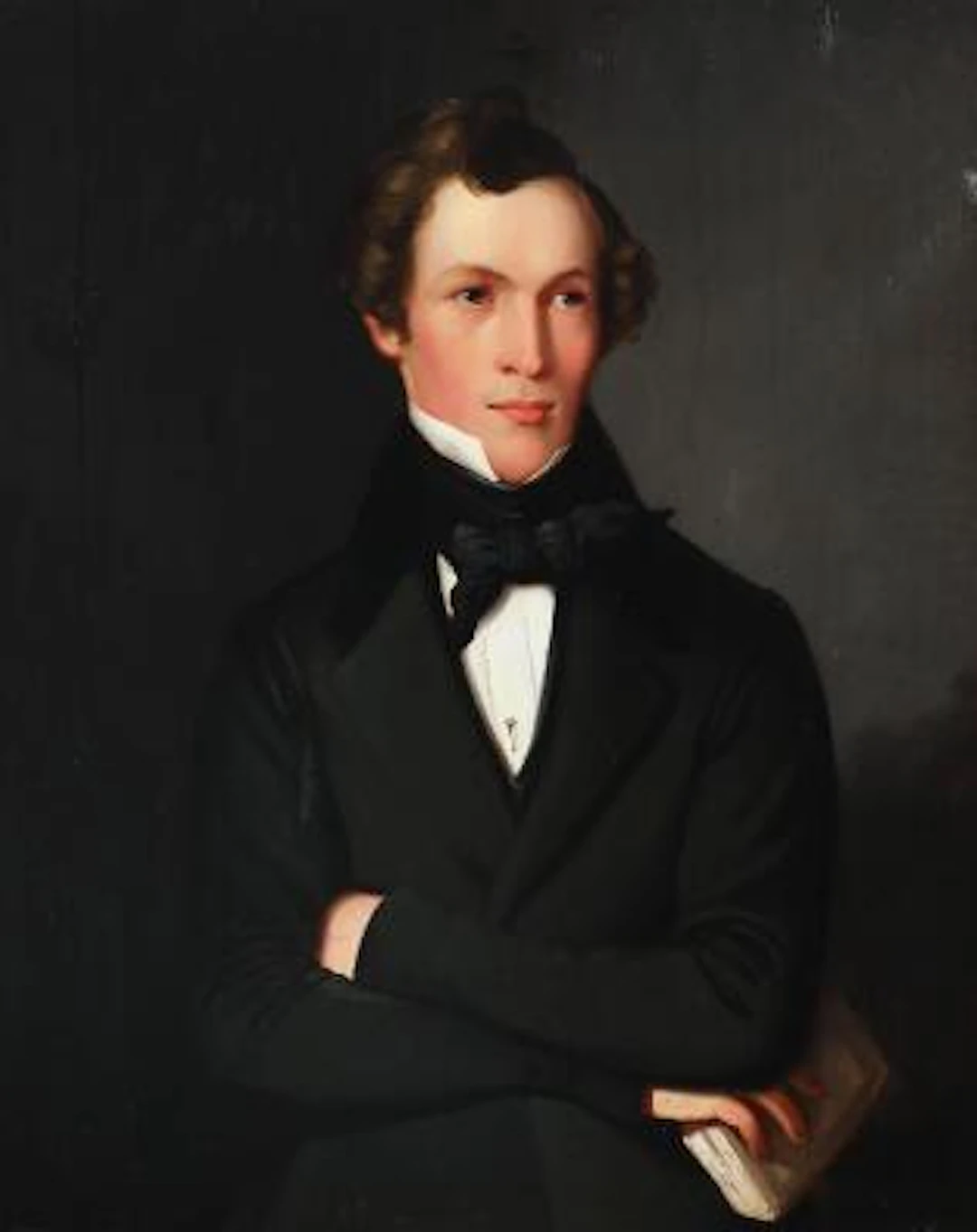 Unknown painter, 19th century: Portrait of a gentleman with folded
