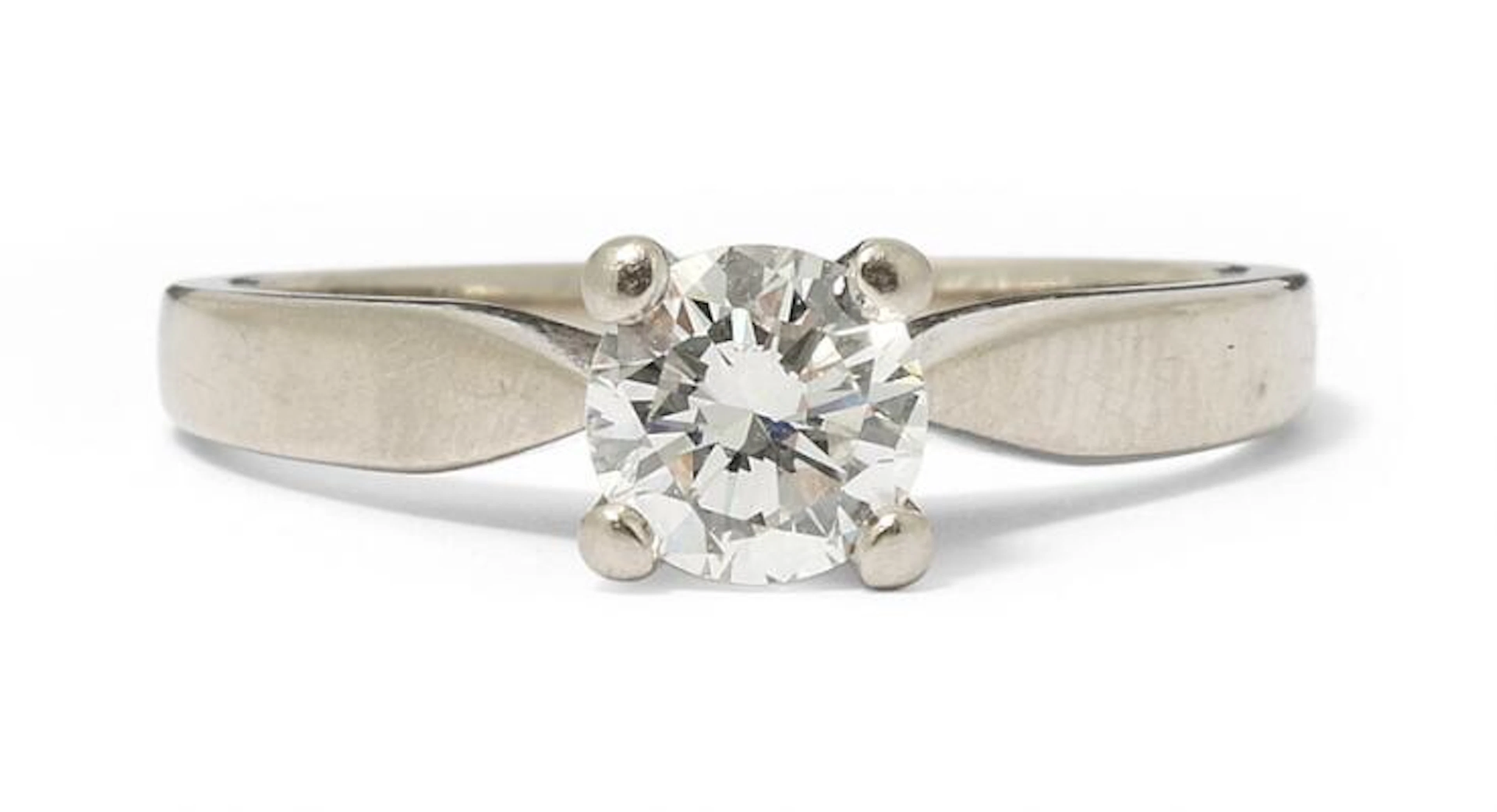 A solitaire diamond ring set with a brilliant-cut diamond, mounted