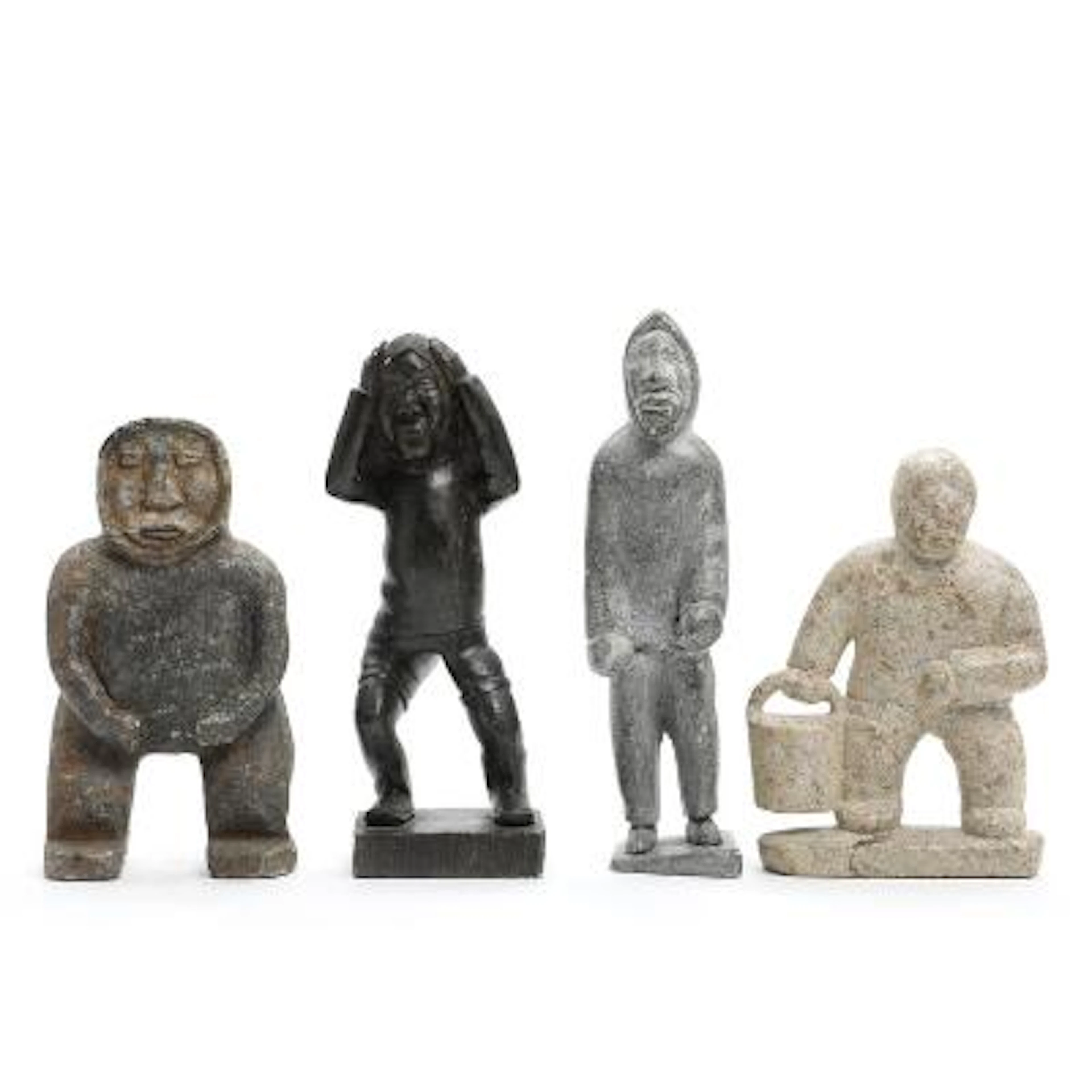 Sara Kristoffersen, m.fl.: Four figures in soapstone. One signed Sara