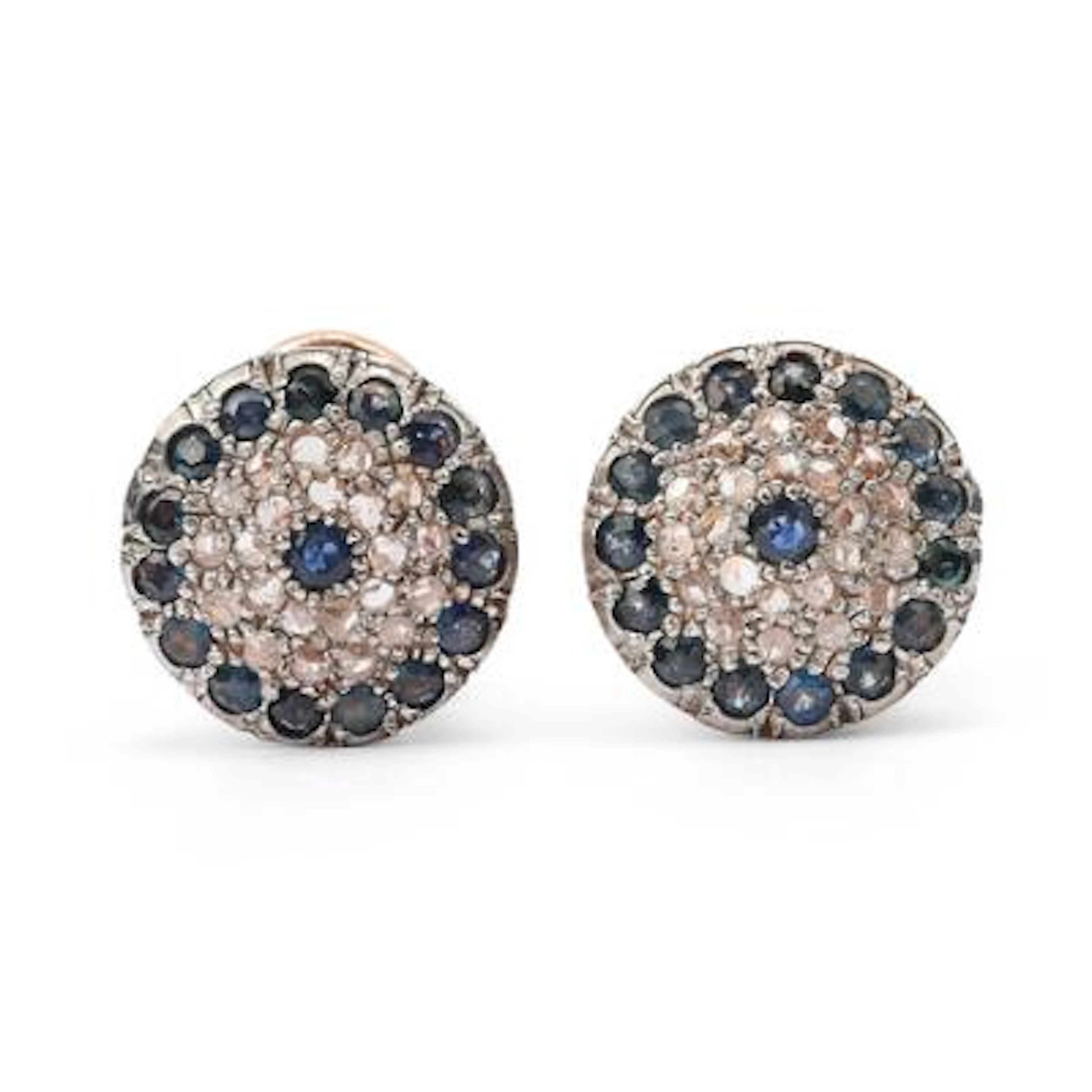 A pair of ear studs set with sapphires and diamonds, mounted in 9k