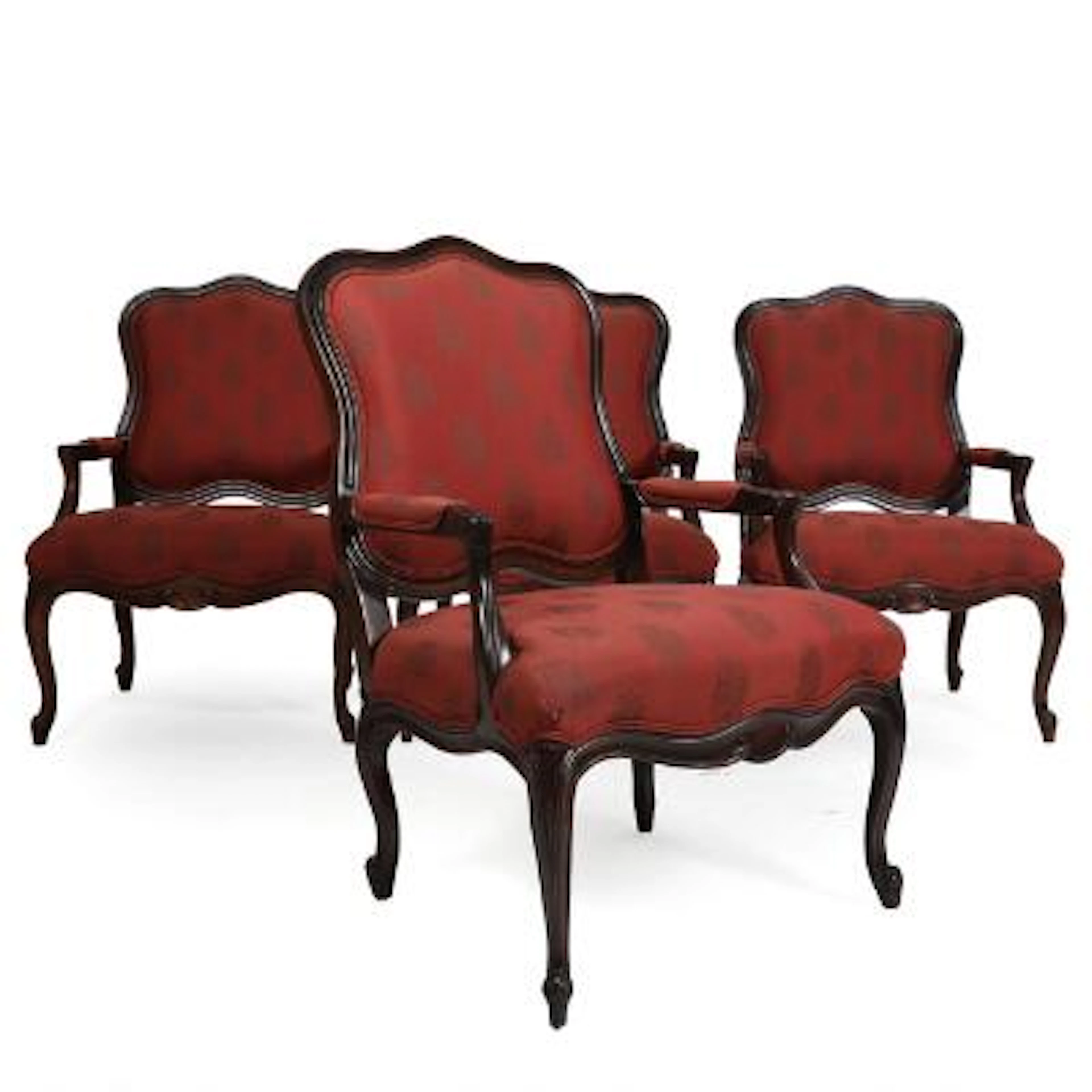 A set of four 21st century Rococo style polished wood armchairs. (2)