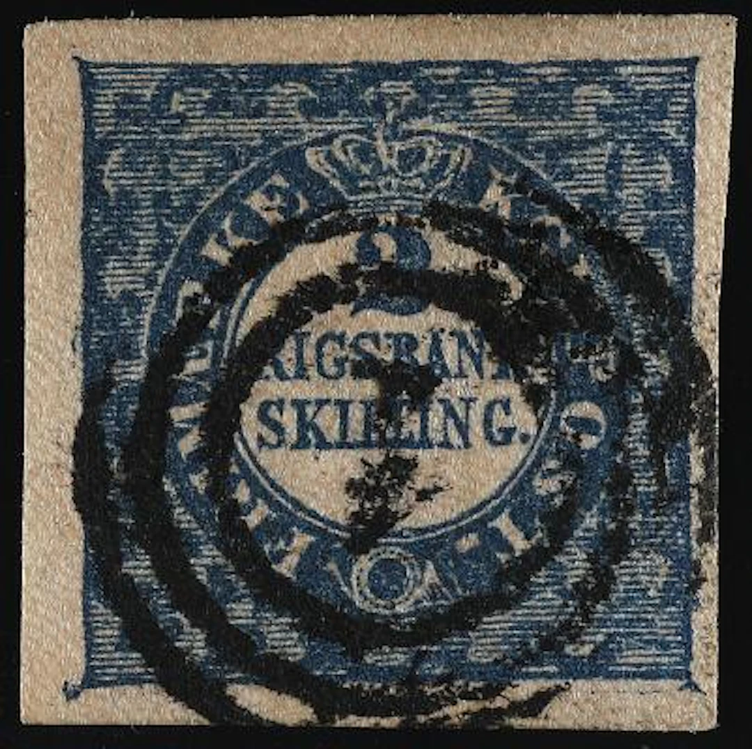 1852. 2 Rigsbankskilling, blue. Thiele. Plate I, no.19. Type 3. Very