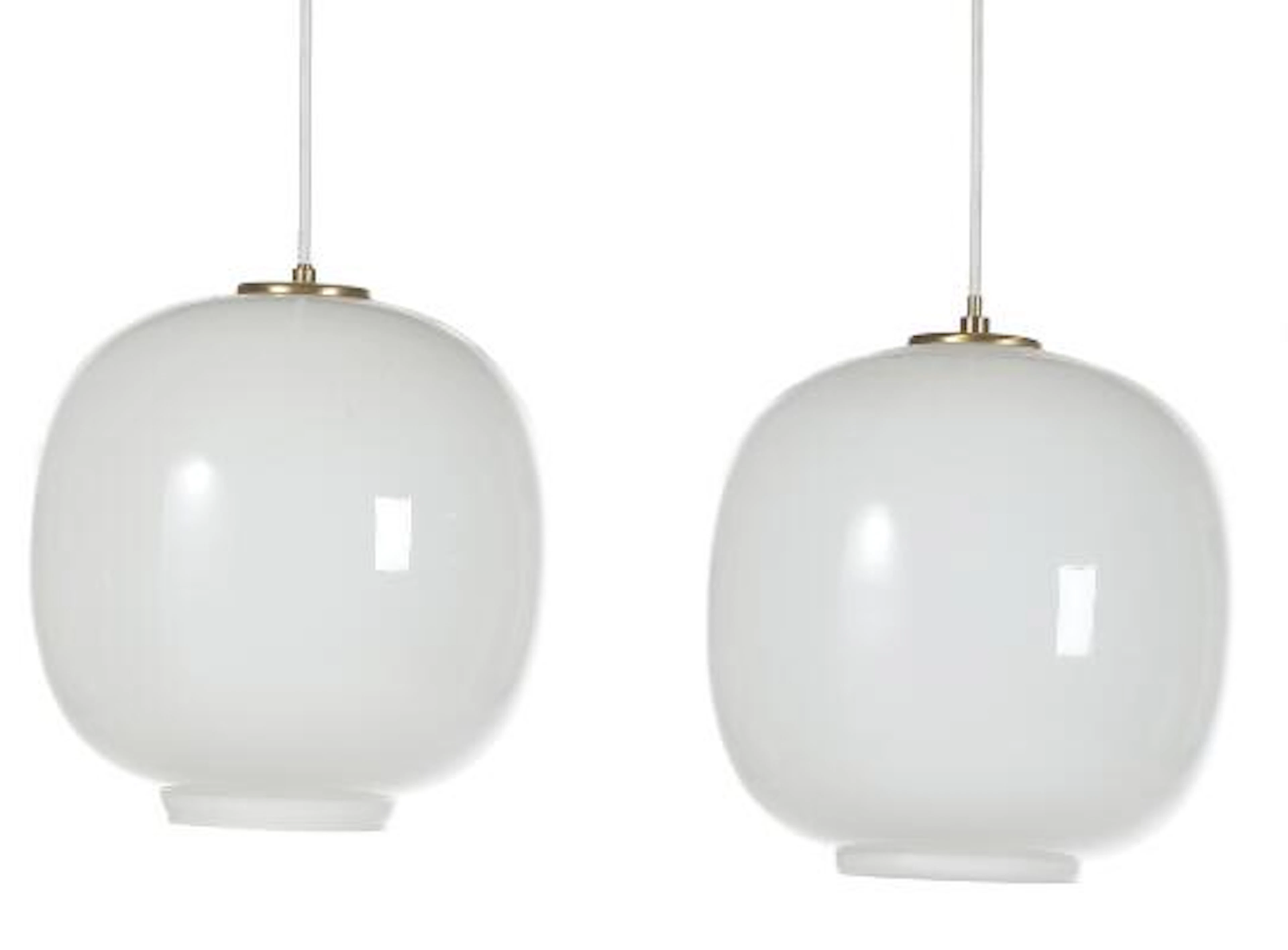 Vilhelm Lauritzen: "Radiohus pendant". A pair of opal glass pendants