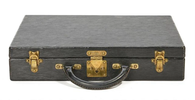 Louis Vuitton: A briefcase of black Epi leather with gold tone hardware