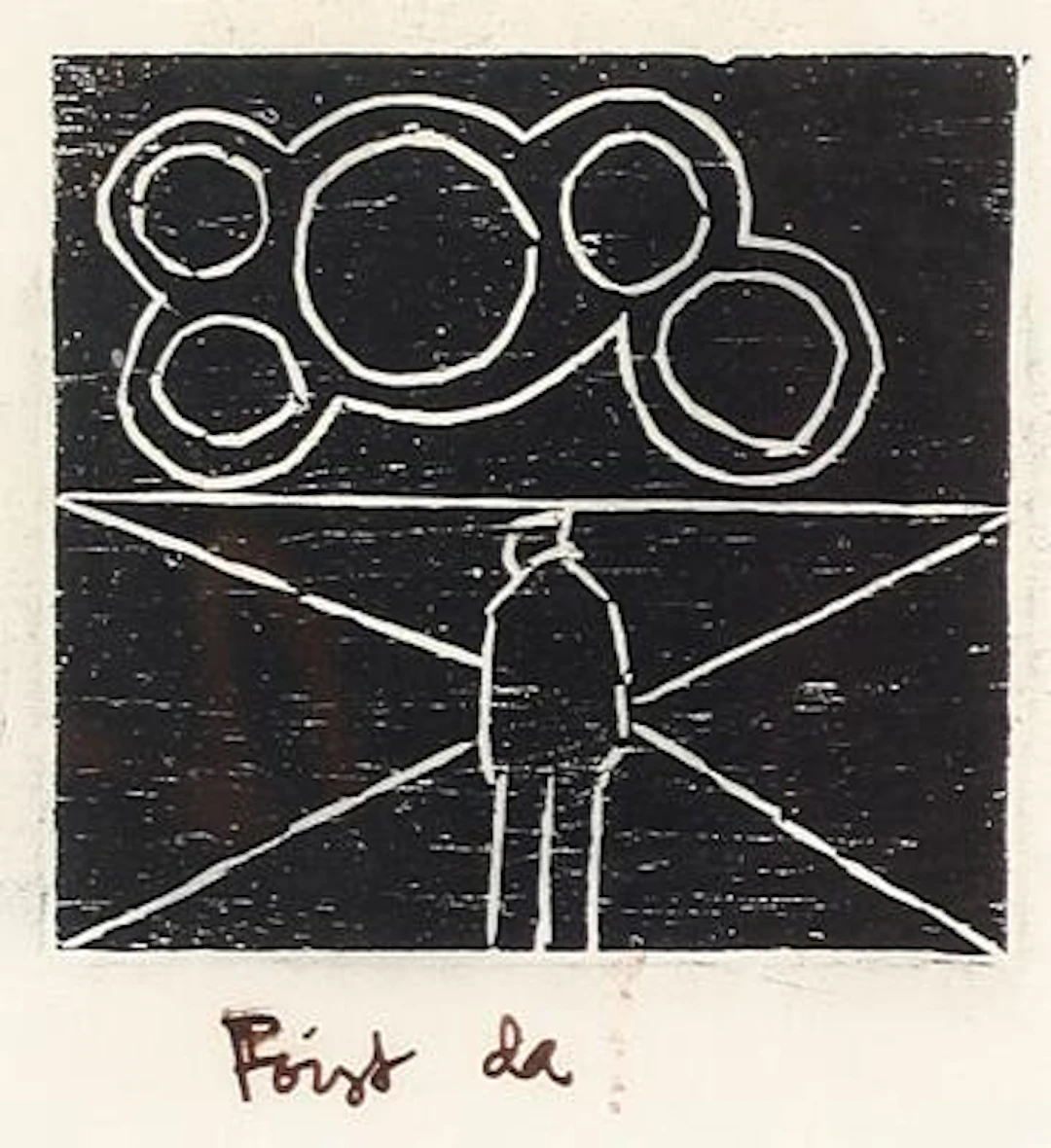 Frede Christoffersen: Figure in a landscape. Book illustration. Unsigned.