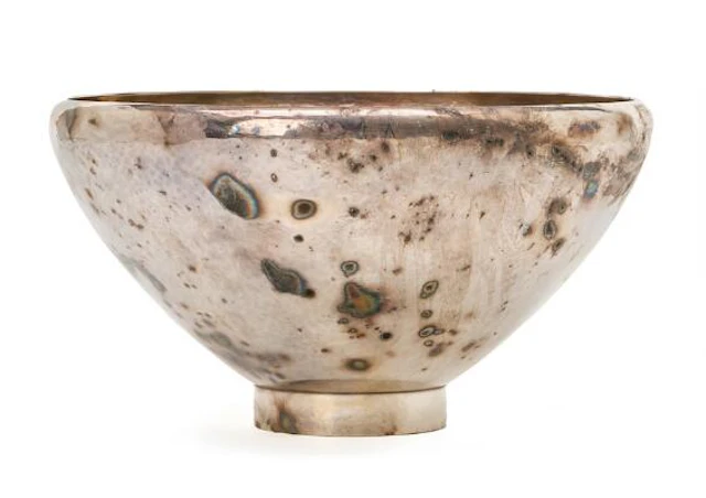 Georg Jensen: A circular, footed sterling silver bowl with hammered