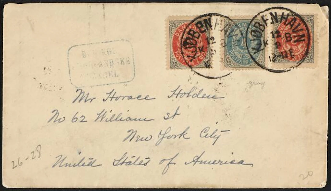 Greenland. 1875. 4 Øre, grey/blue and 8 Øre, grey/red (2). Cover from