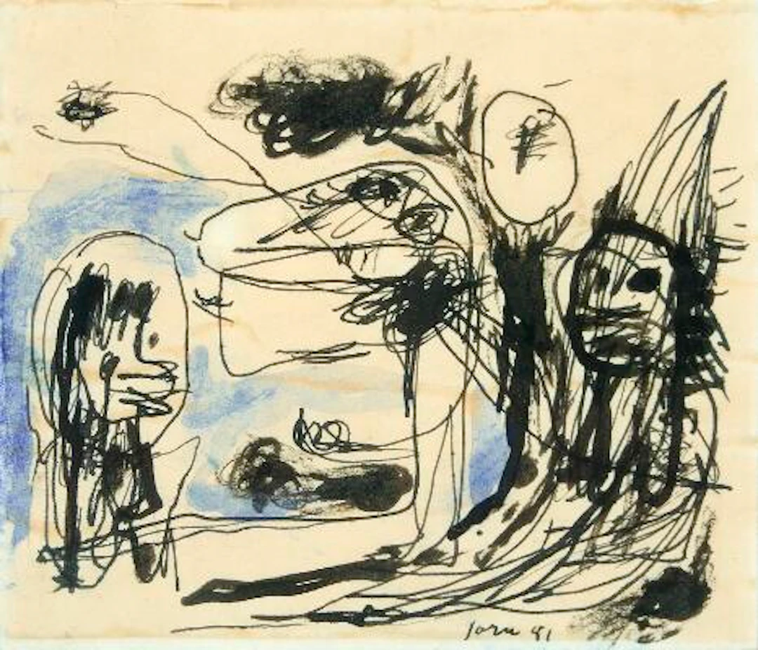 Asger Jorn: Untitled. Signed Jorn 51. Watercolour and Indian ink on