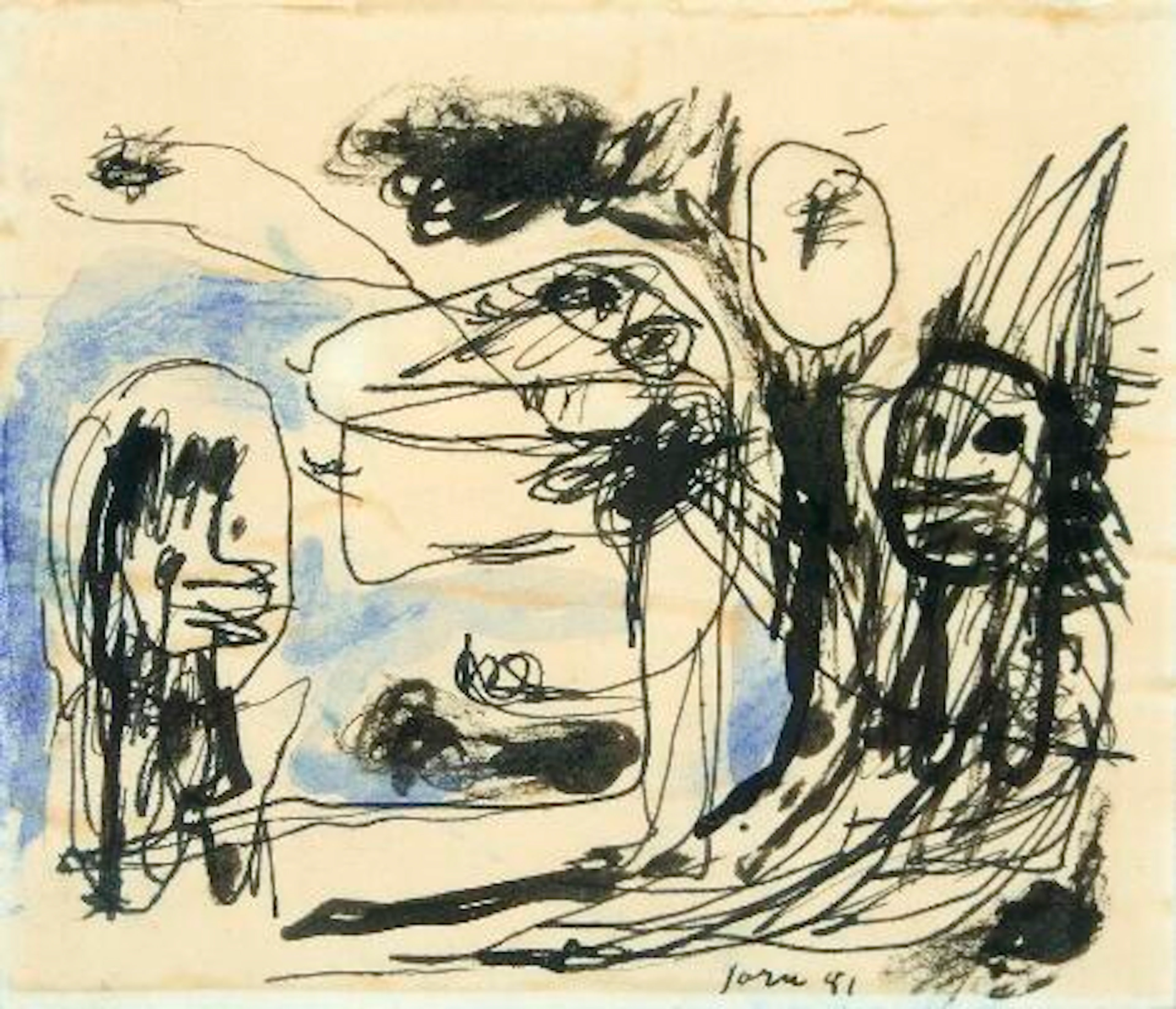 Asger Jorn: Untitled. Signed Jorn 51. Watercolour and Indian ink on
