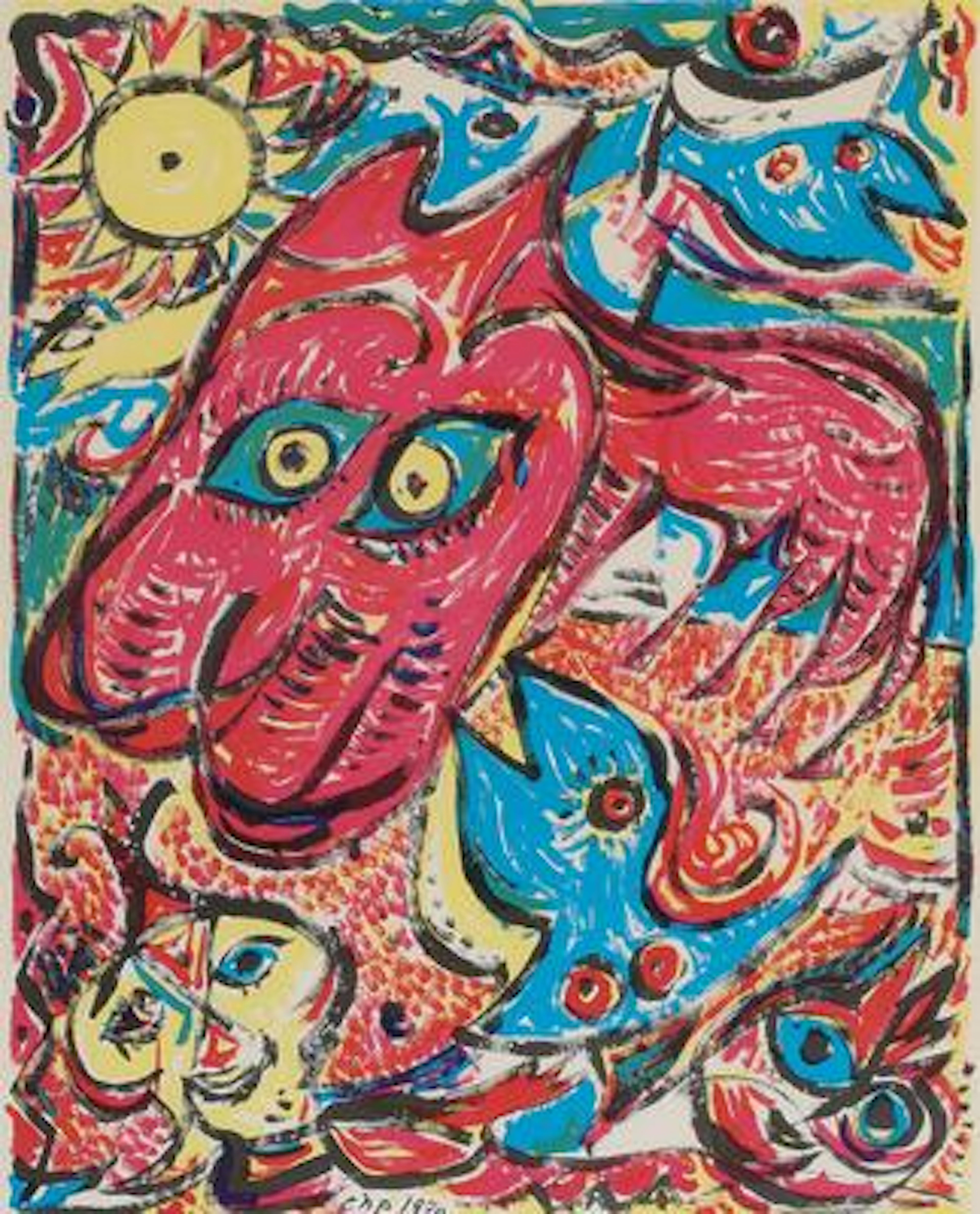 Carl-Henning Pedersen: Untitled, 1970. Signed and dated in print CHP