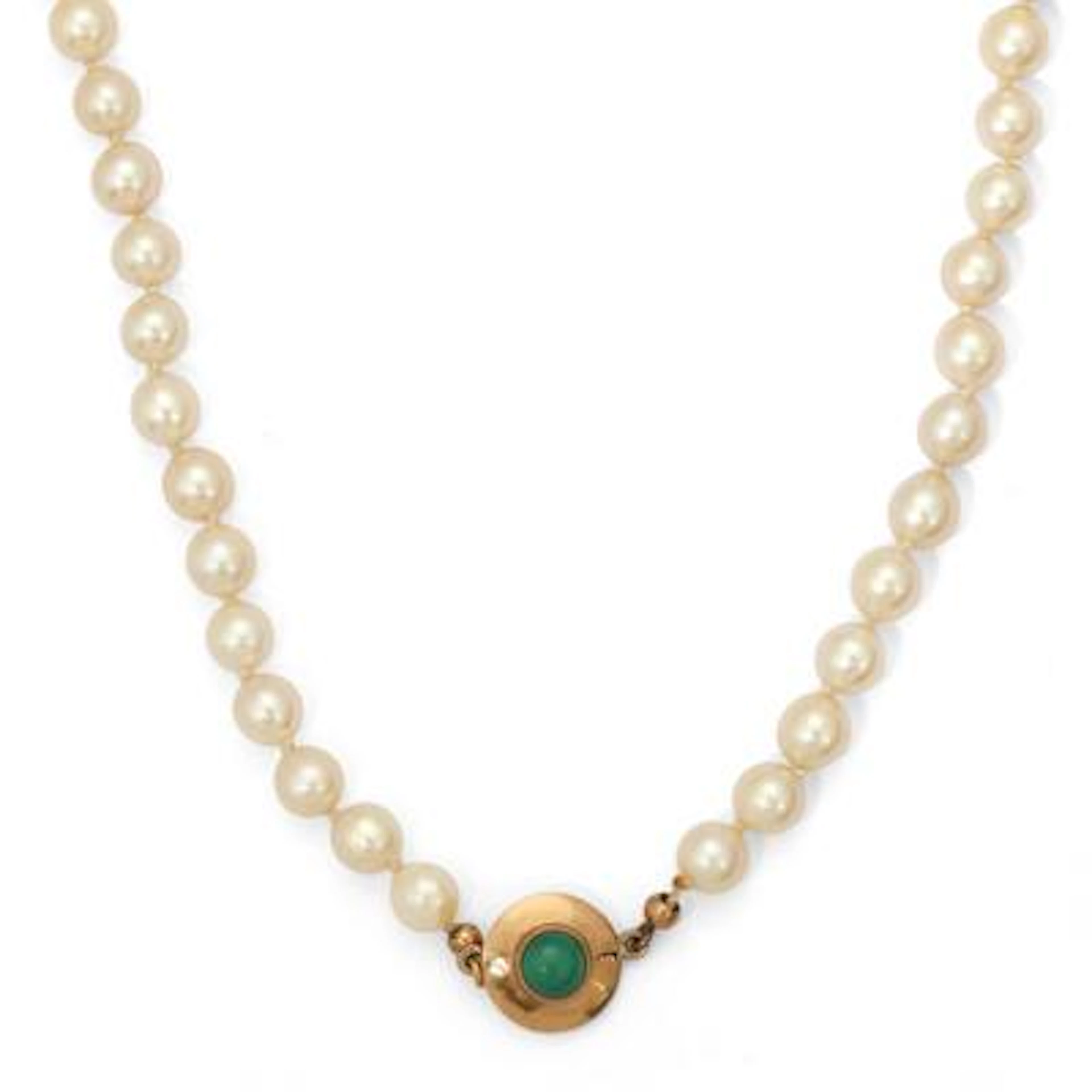 A pearl necklace set with numerous cultured freshwater pearls and