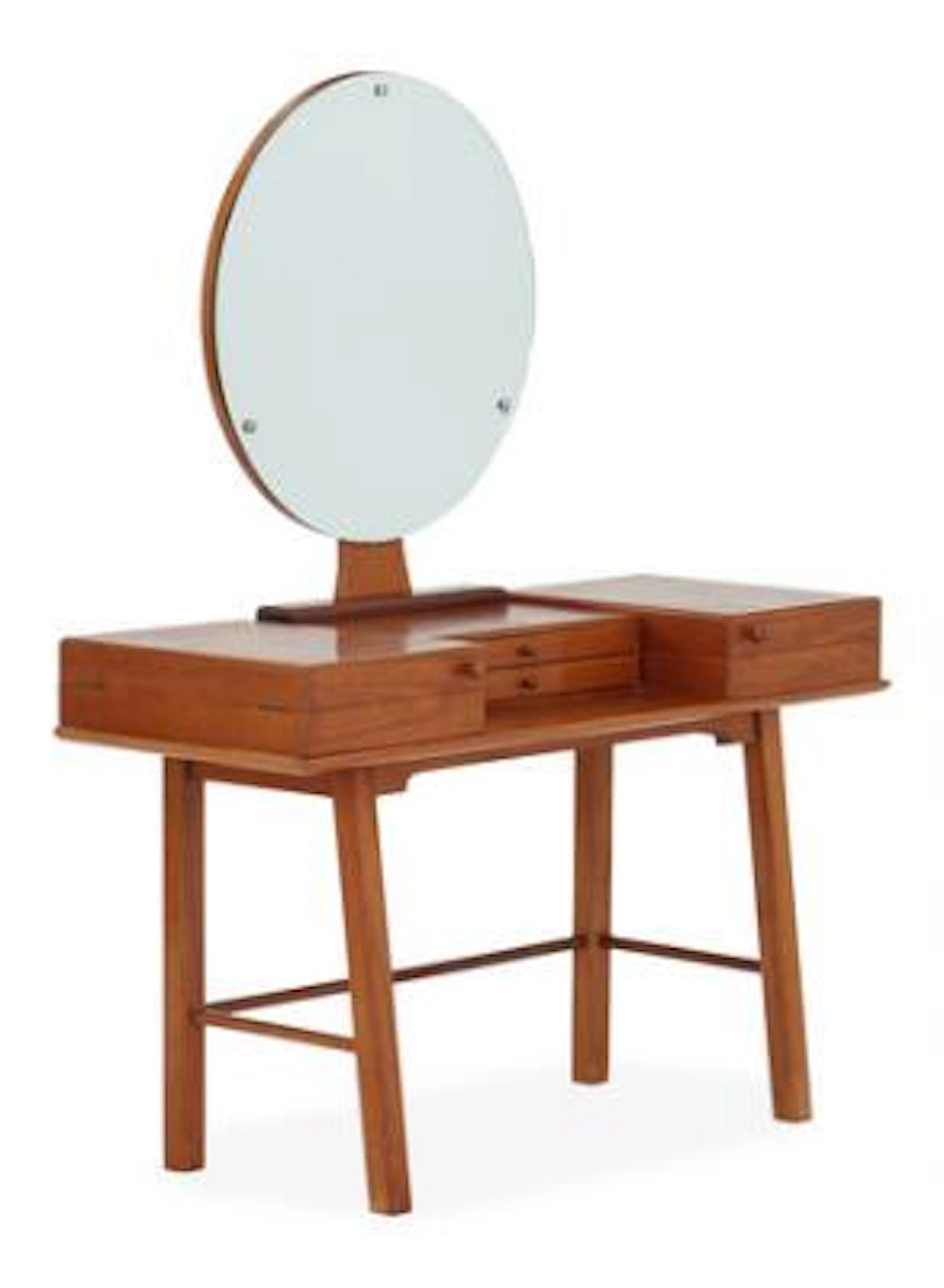 Scandinavian design: Mahogany dressing table with circular mirror.