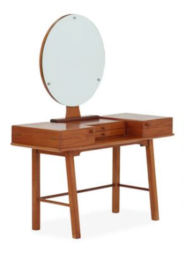 Scandinavian design: Mahogany dressing table with circular mirror.