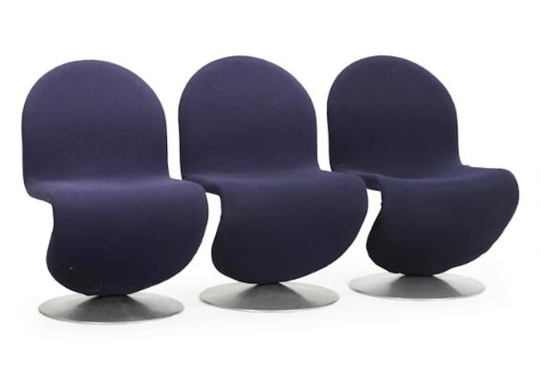 Verner Panton: "System 1-2-3". Three chairs with aluminium base, upholstered