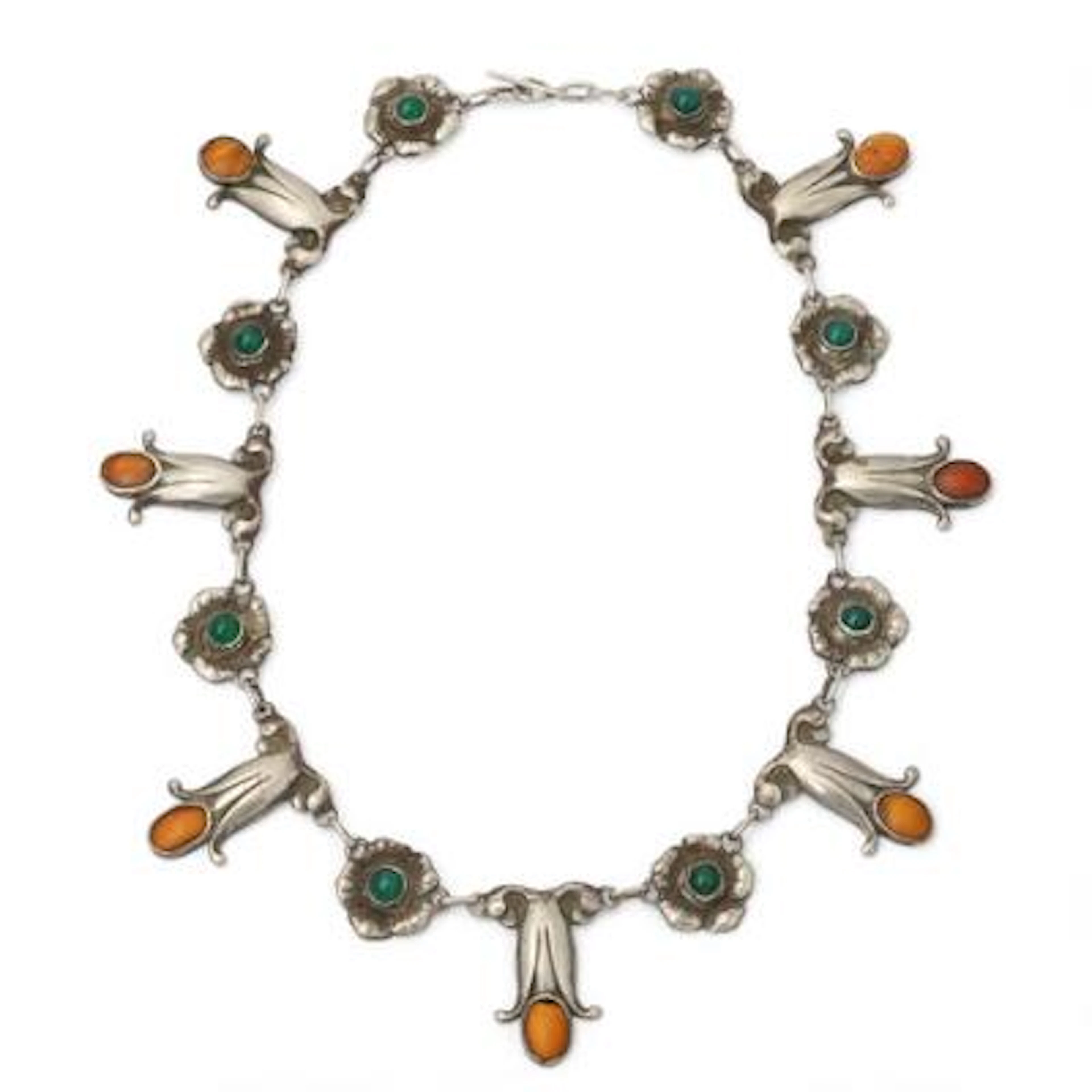 Georg Jensen: An amber and chrysoprase necklace of silver. Design