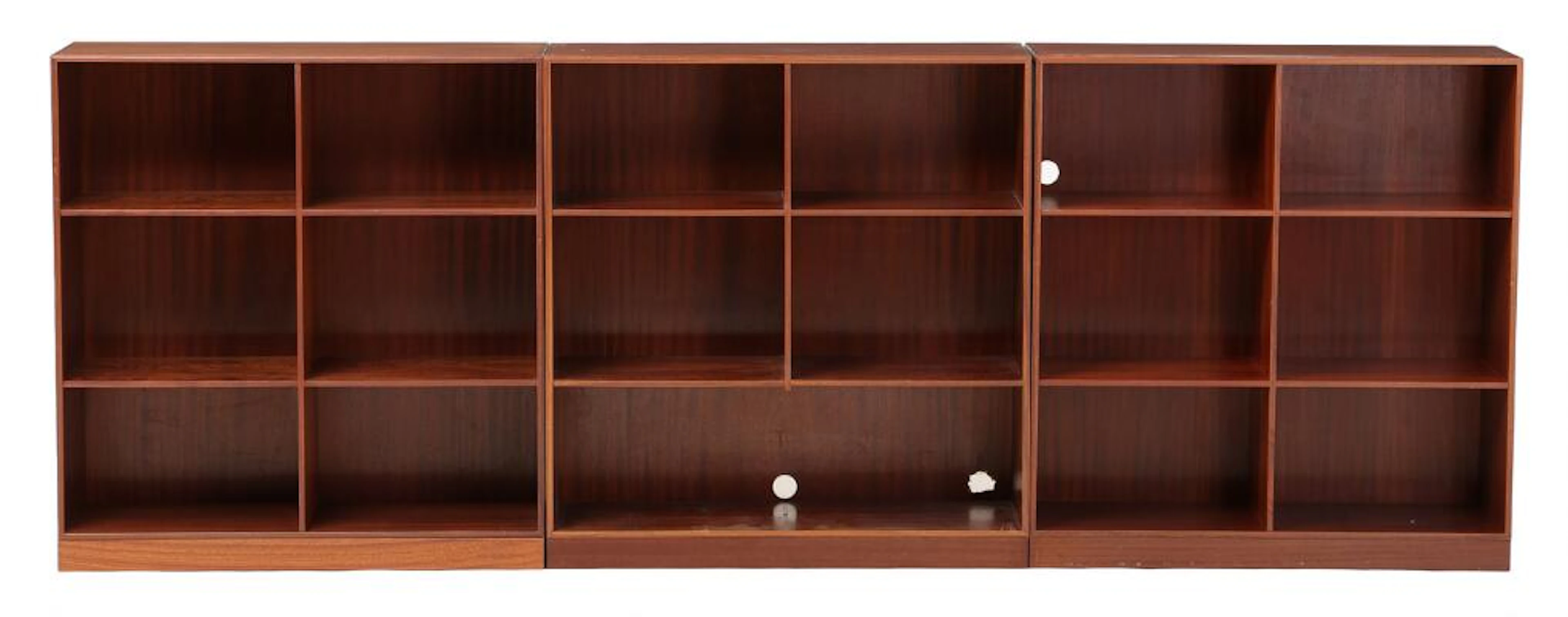 Mogens Koch: Three bookcases in solid mahogany and three plinths.