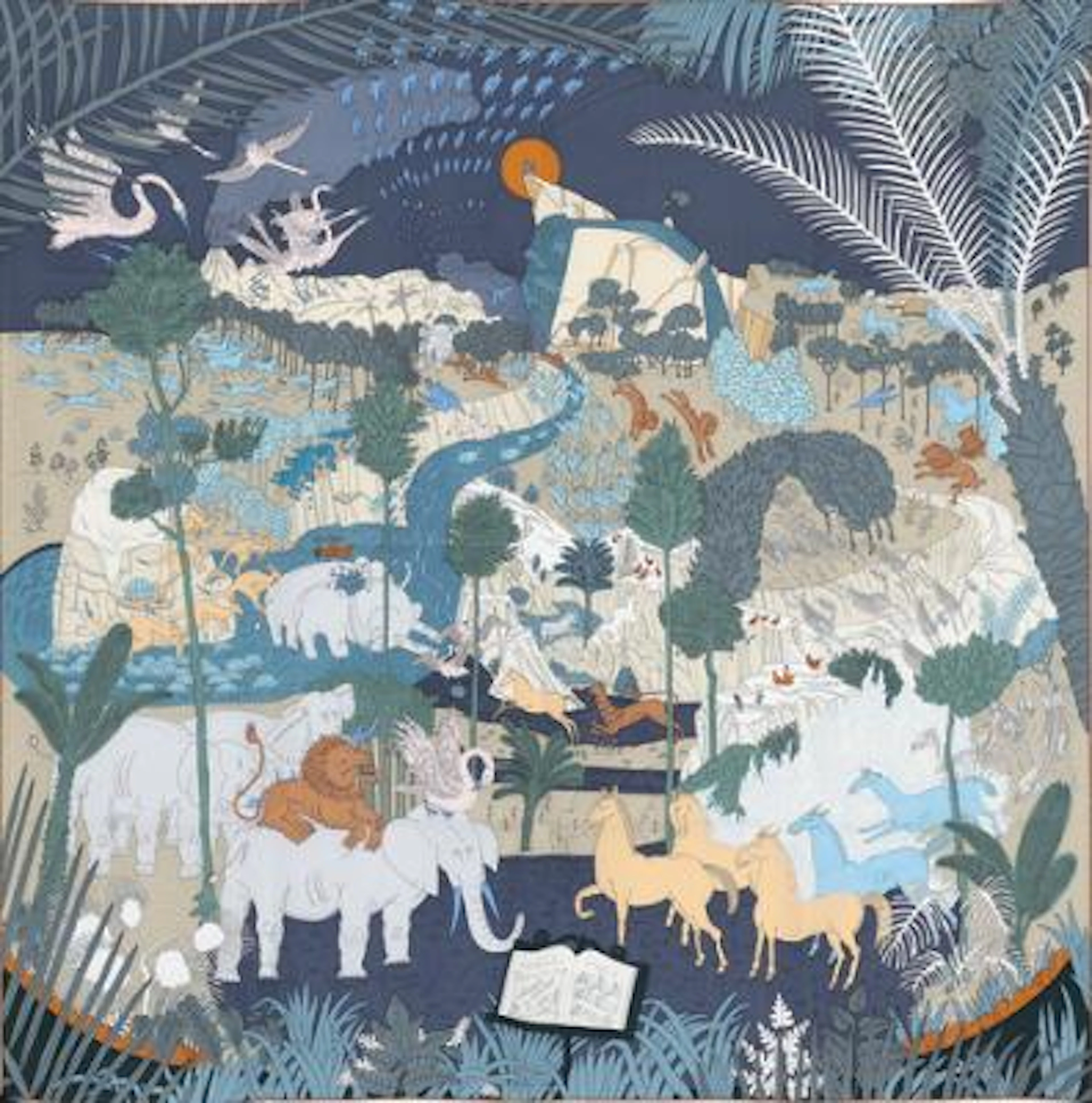 Hermès: A silk scarf with motif "Carnaval des Animaux" by Thibaut