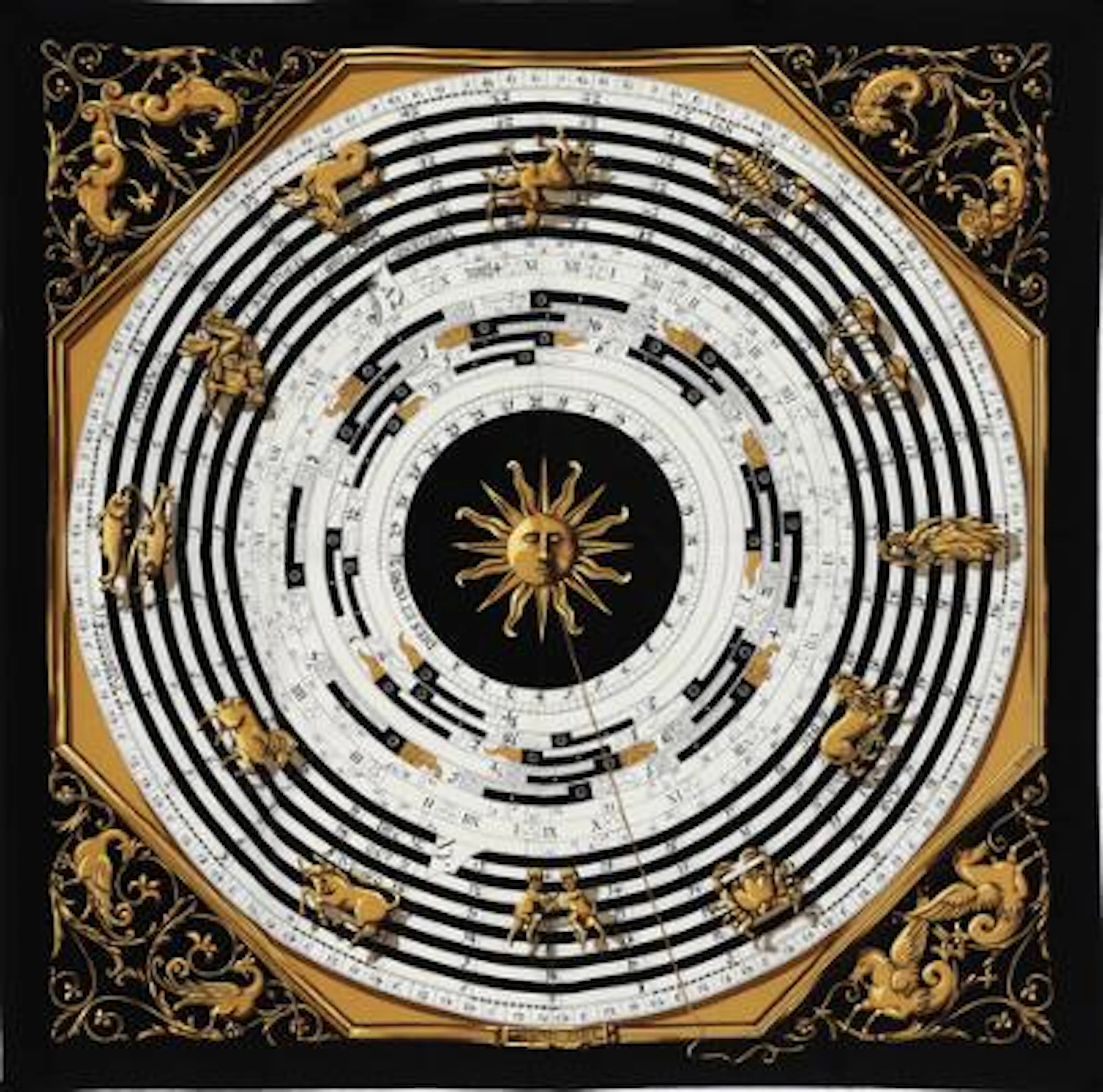 Hermès: A silk scarf with motif “Dies et Hore” by Françoise Faconnet.