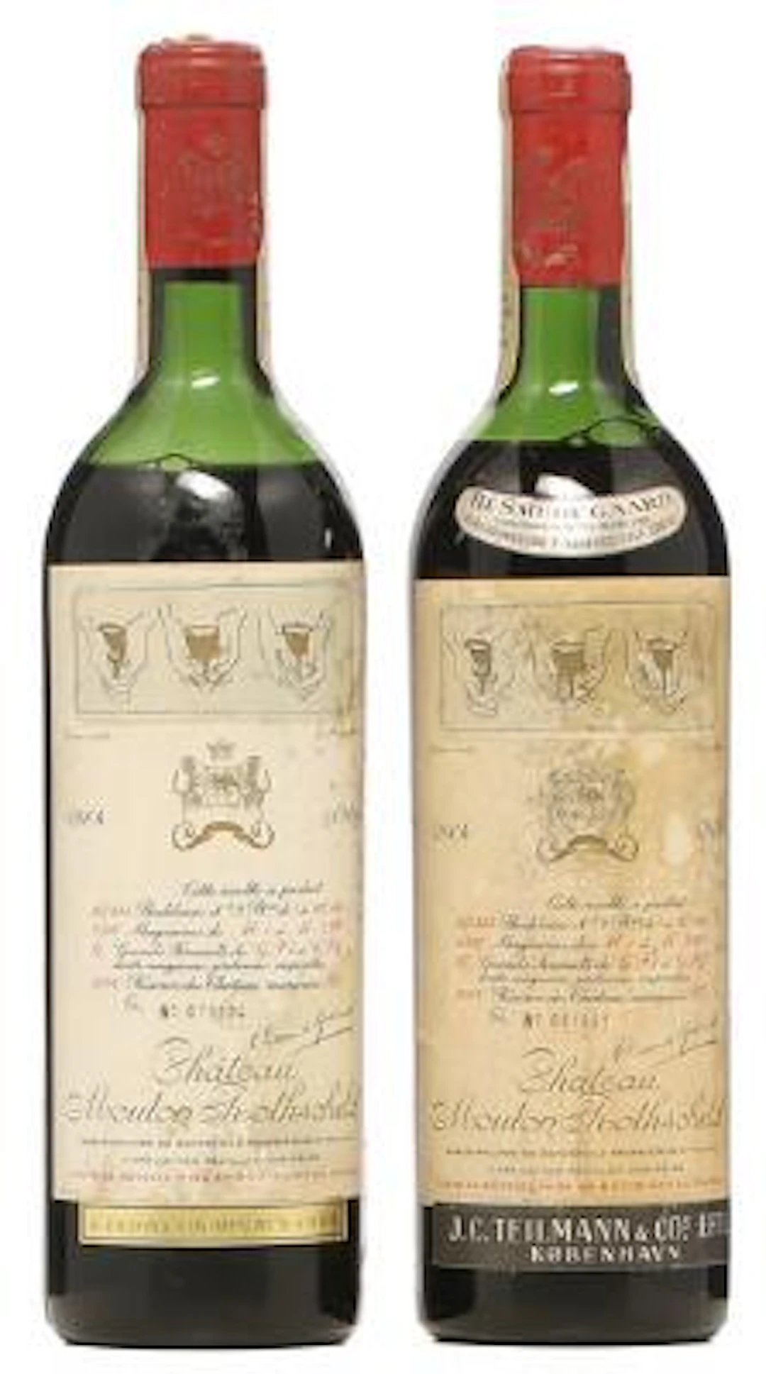 2 bts. Château Mouton Rothschild, Pauillac. 1. Cru Classé 1964 C (ms).