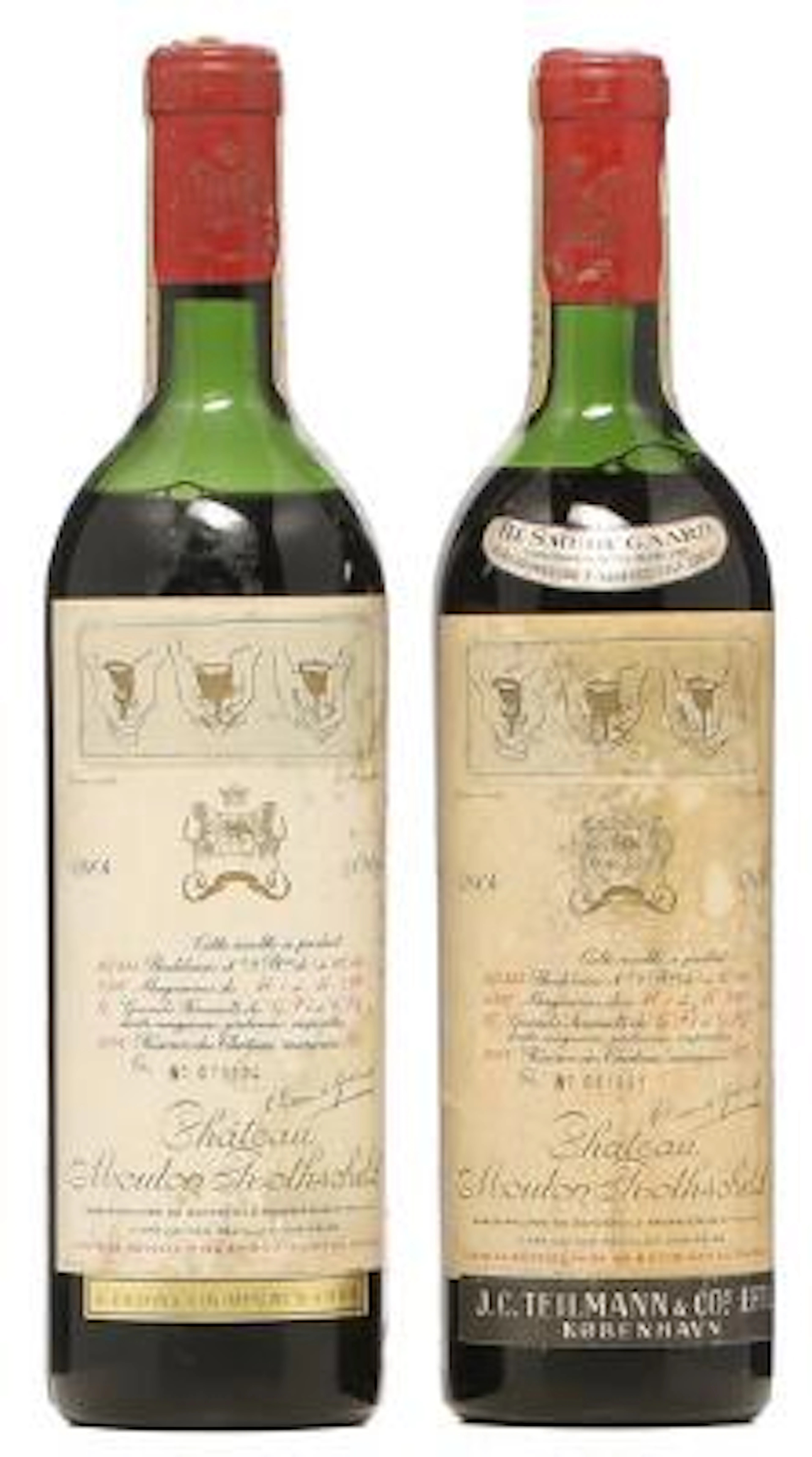 2 bts. Château Mouton Rothschild, Pauillac. 1. Cru Classé 1964 C (ms).