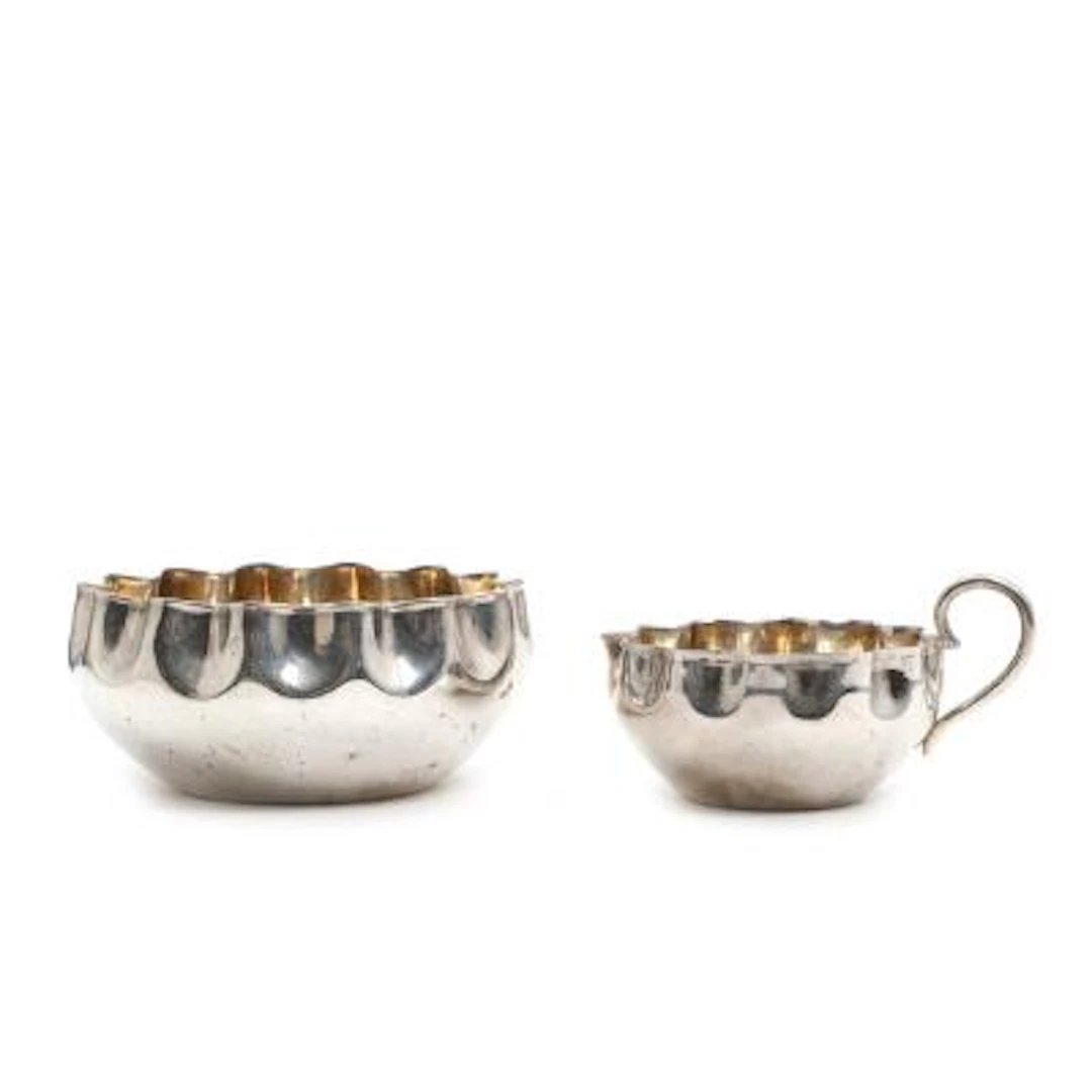 A. Michelsen: Sugar bowl and cream jug in silver. A. Michelsen, 19th