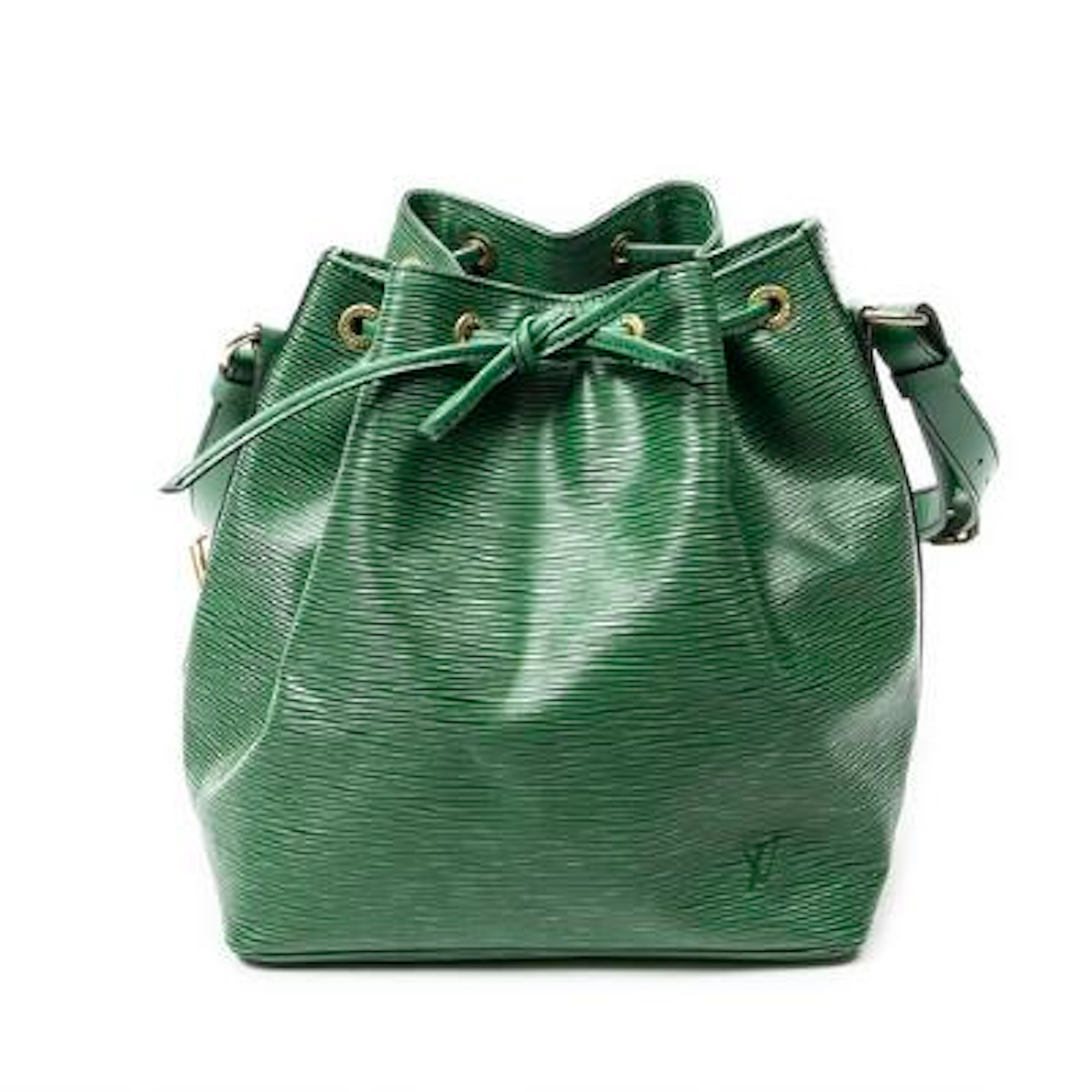 Louis Vuitton: A "Noe" bag in green Epi-leather with gold-toned hardware.