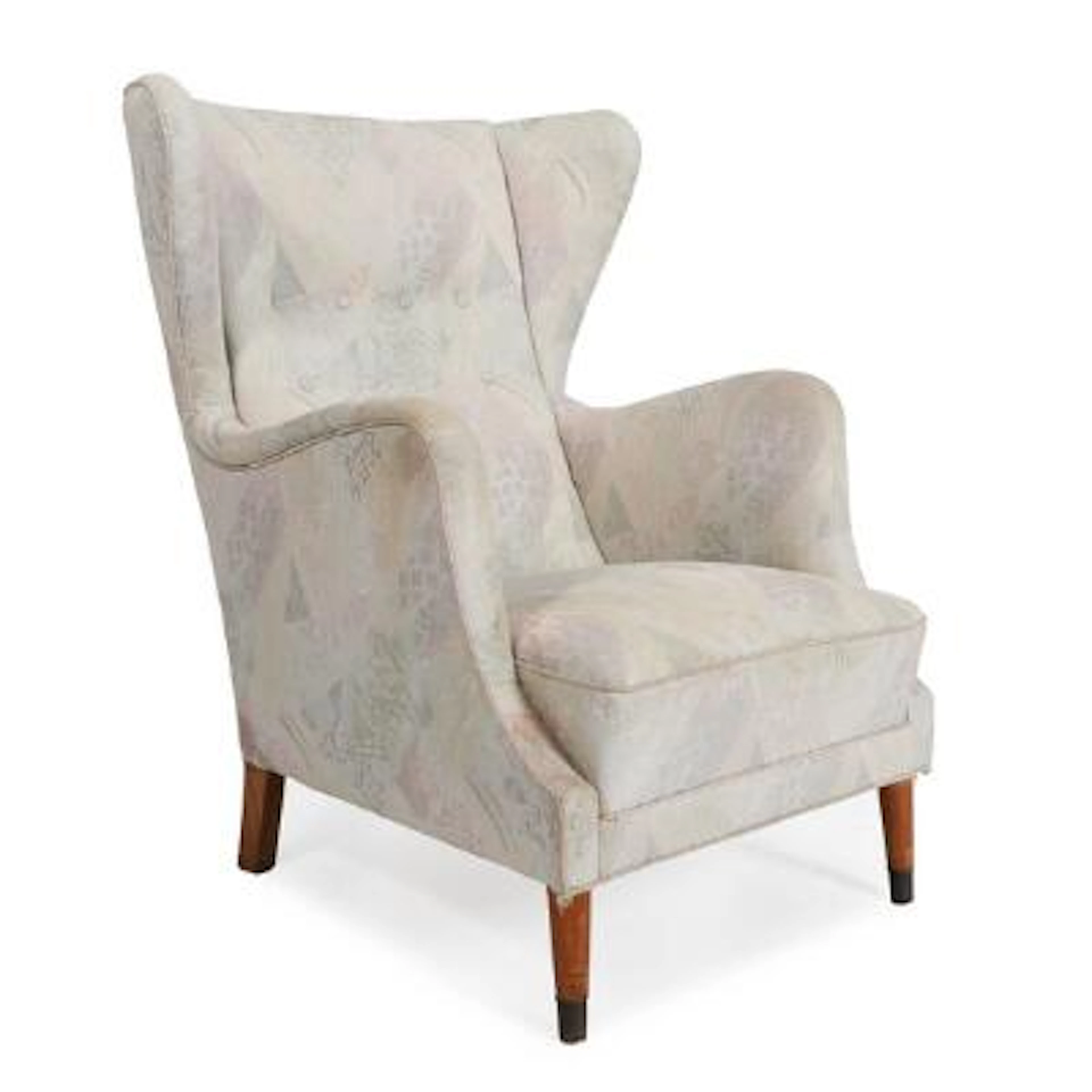 Danish furniture design: A wingback chair with beech legs, front legs