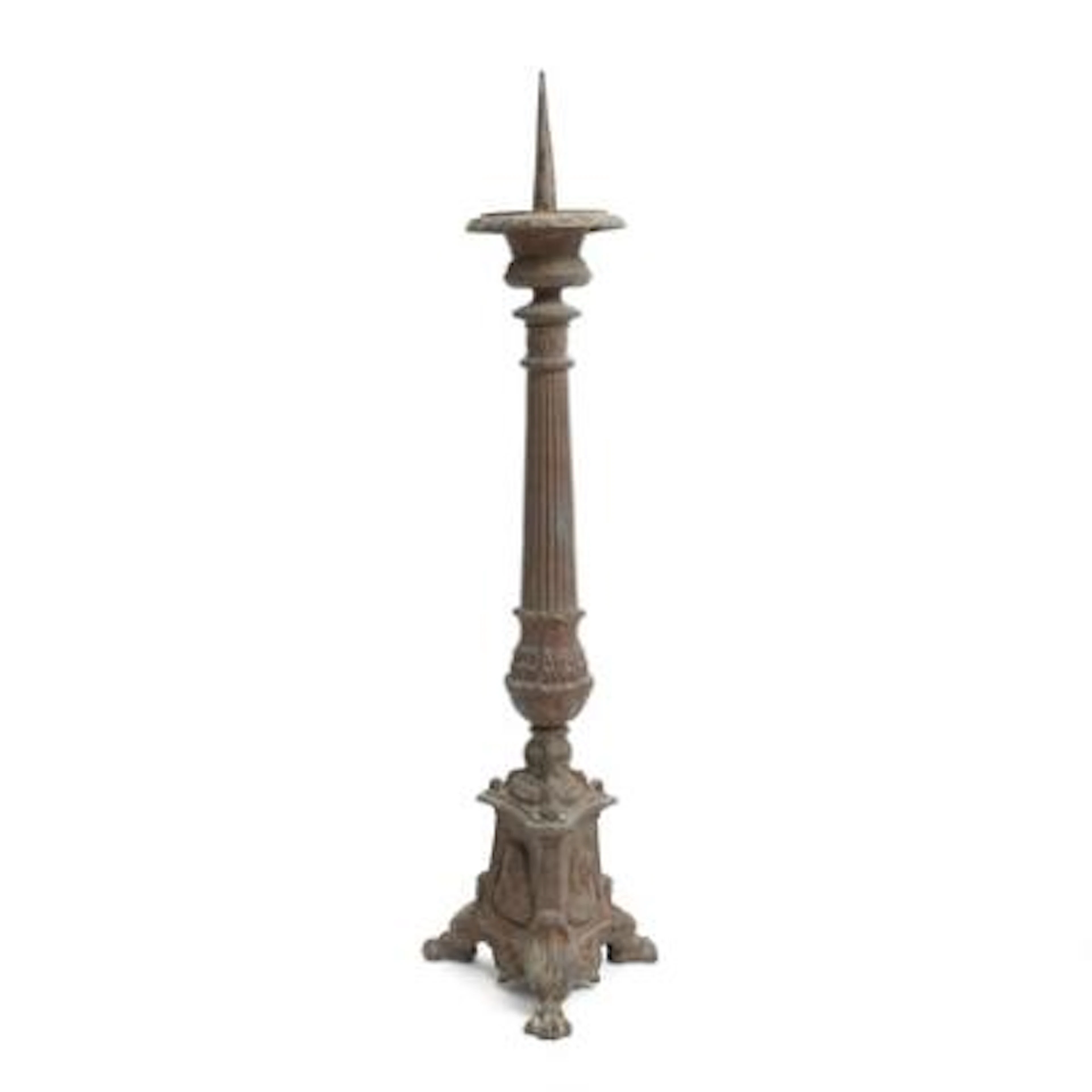 Italian altar candlestick of cast iron with traces of gilding, cast