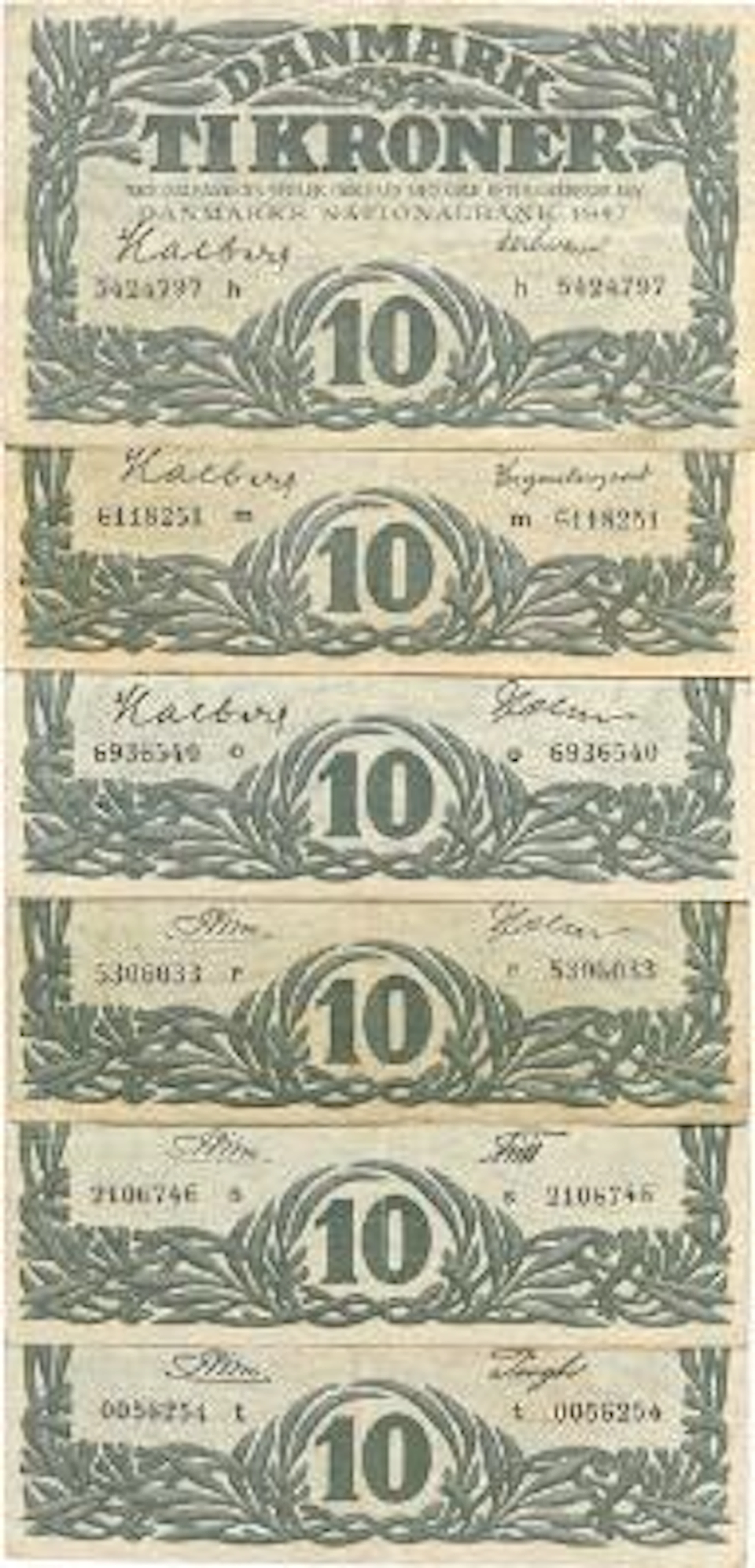 10 kr 1945 a, b, c, 1947 e, f, h, 1948 m, o, r, s, t, Sieg 121-122