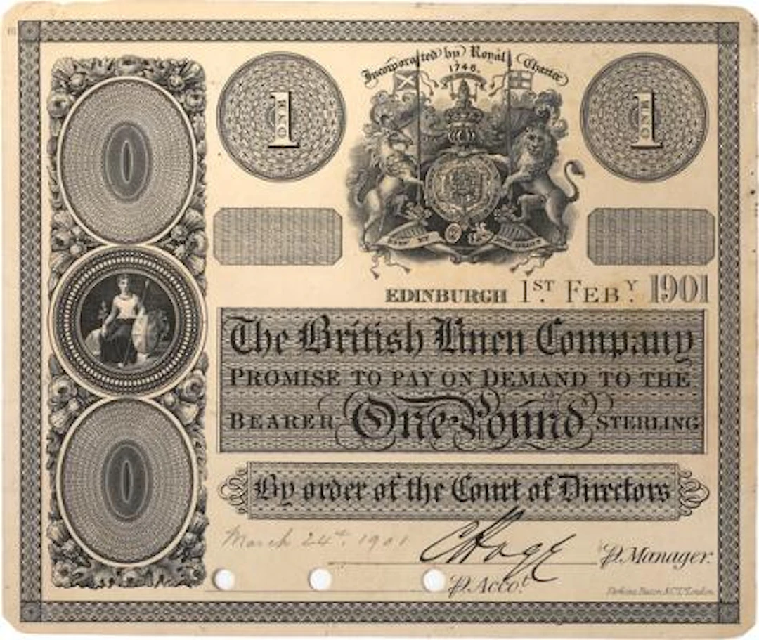 Scotland, The British Linen Company, 1.2.1901 PNL, Sig. Hogg. Uniface