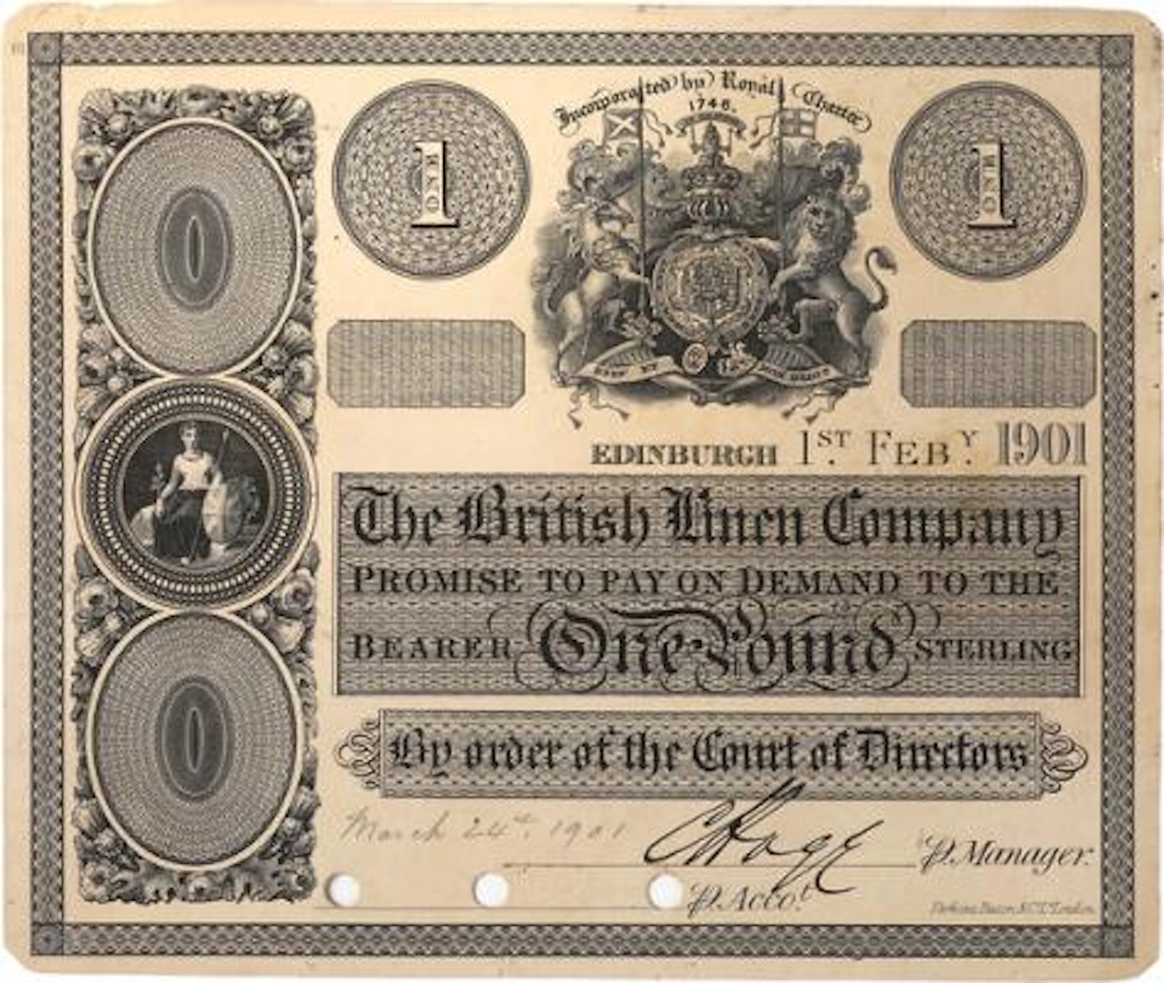 Scotland, The British Linen Company, 1.2.1901 PNL, Sig. Hogg. Uniface