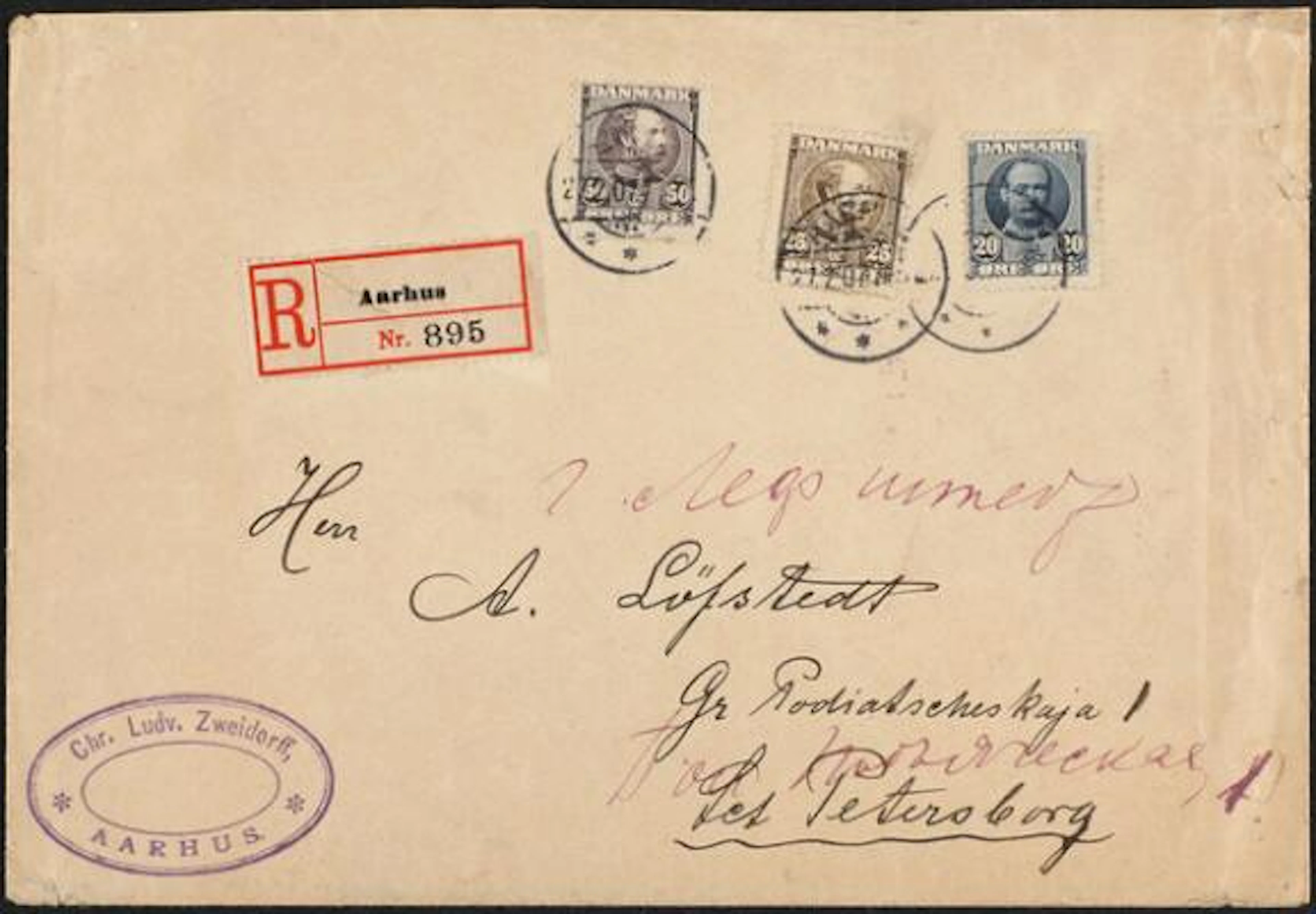 1905-1907. Christian IX. 50 Øre, brown lilac and 25 Øre, brown and