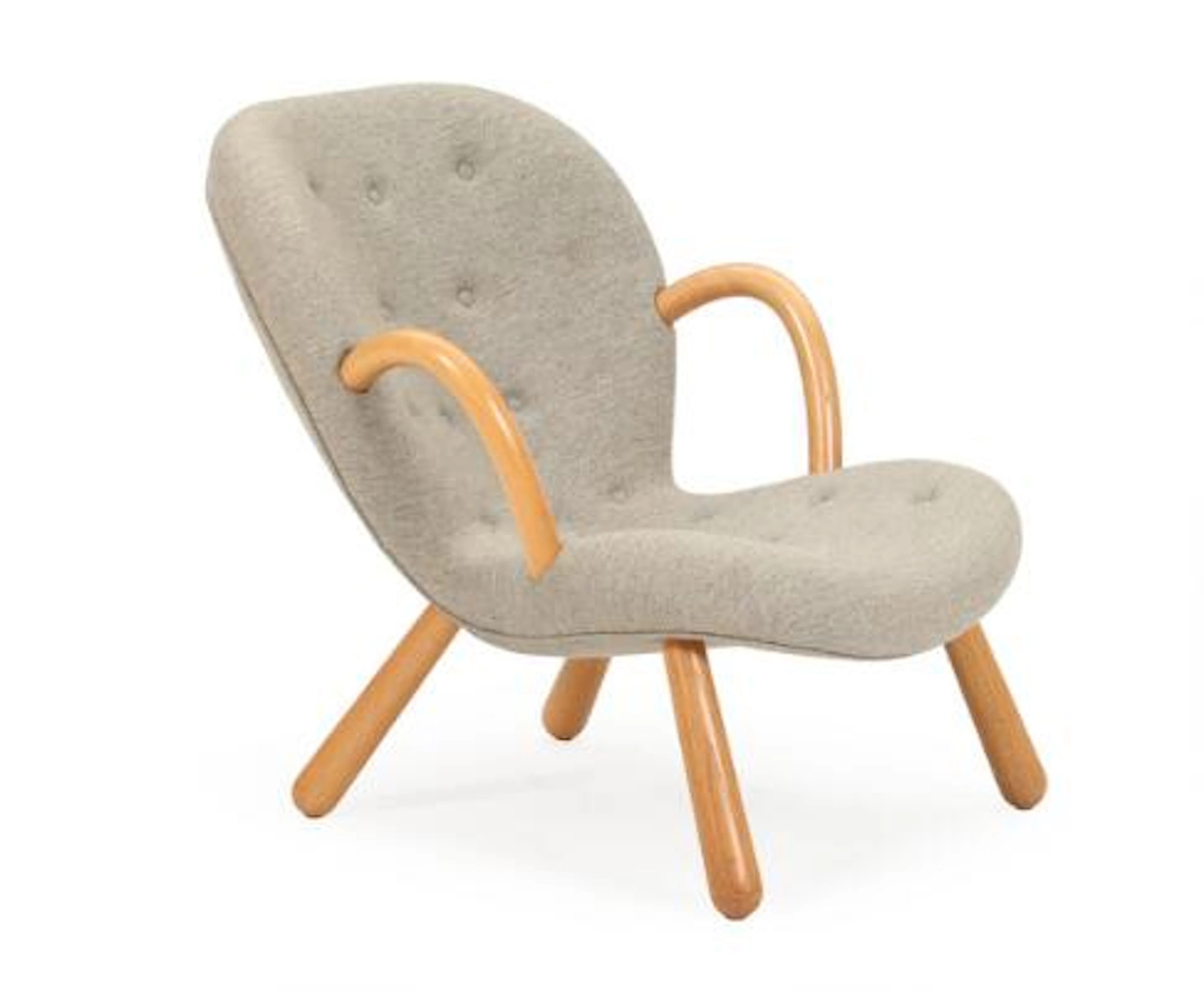 Arnold Madsen: "Clam Chair". Armchair with club-shaped legs and curved