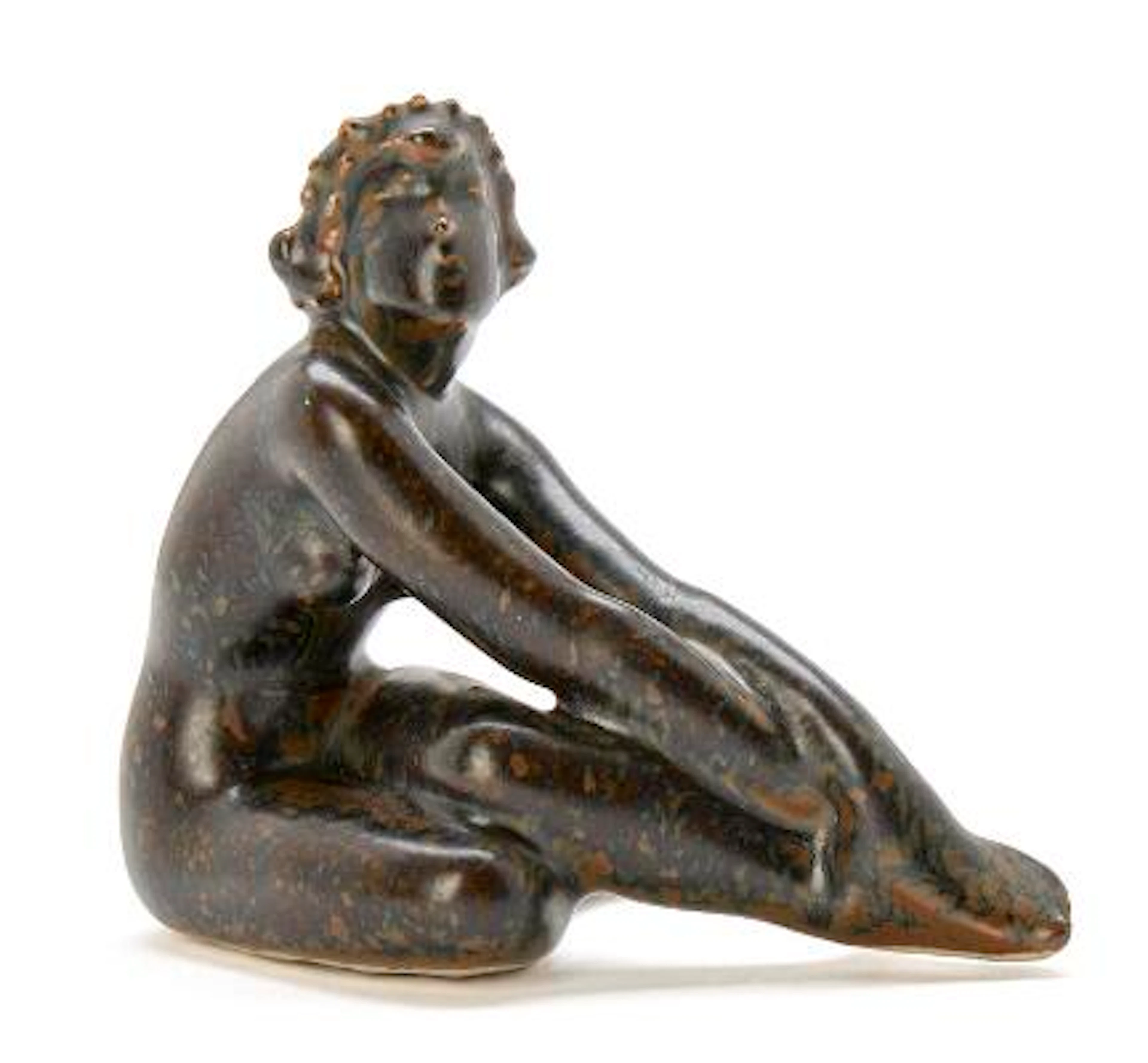 Jens Jacob Bregnø: Siddende Susanne. A stoneware figure. Decorated