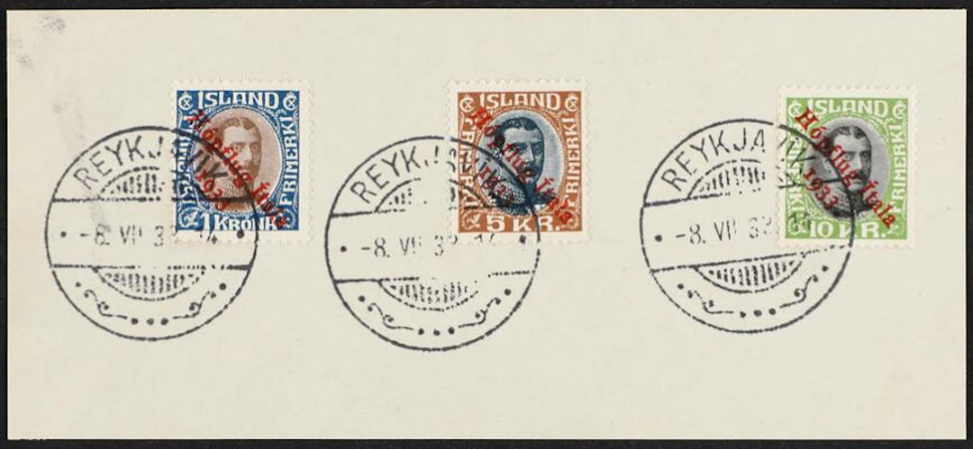 1933. Hopflug. Smukt komplet sæt på brevstykke, stemplet REYKJAVIK