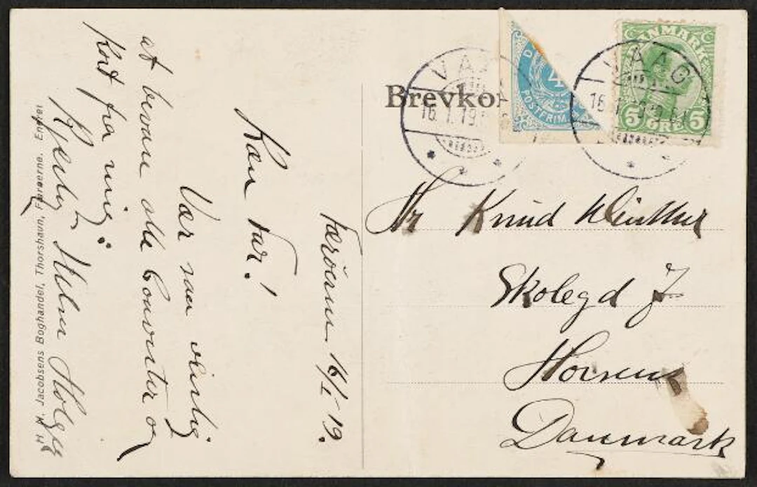 Faroe Islands. 1919. BI-SECTED 4 Øre Wrapper from the 1875 issue and