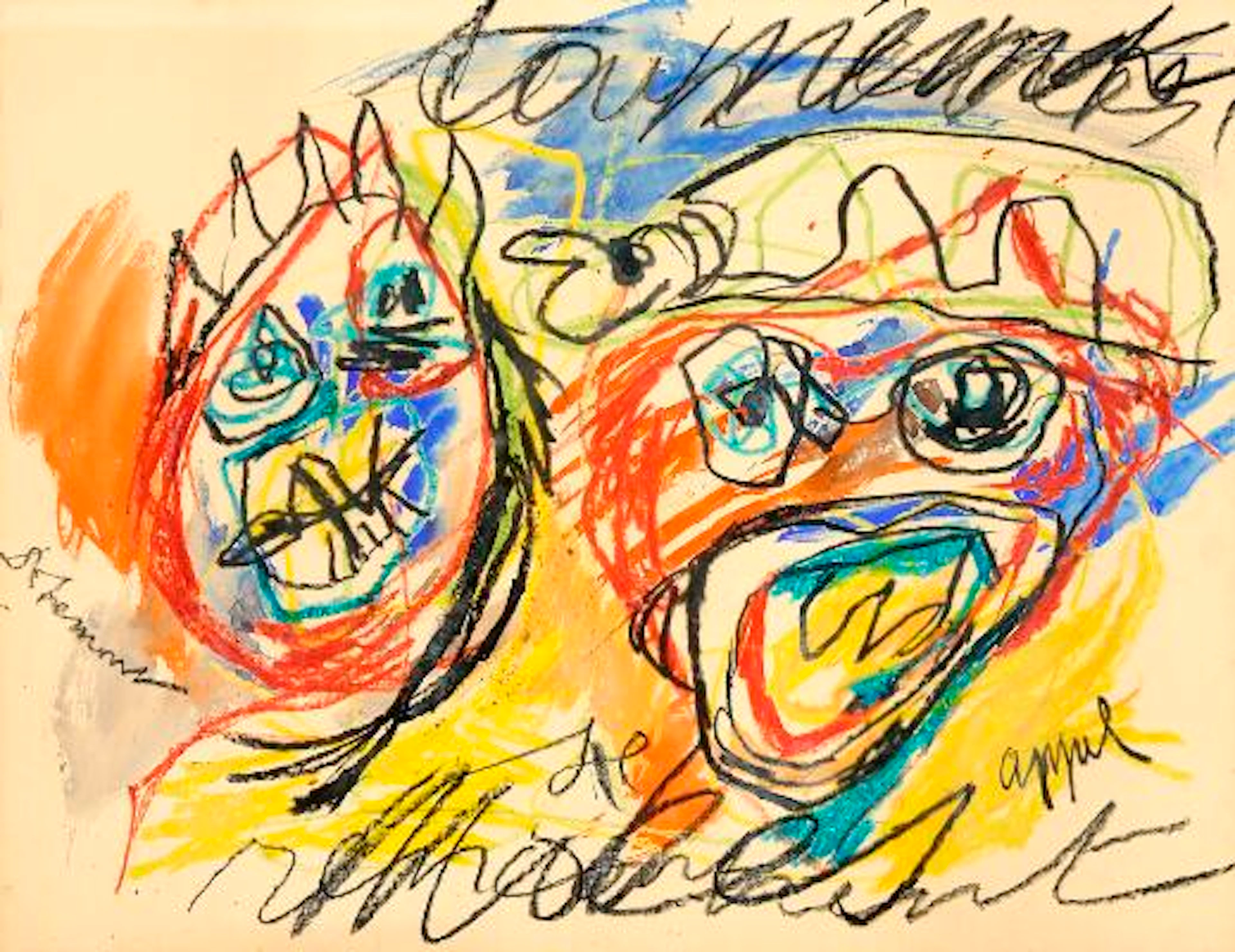 Christian Dotremont, Karel Appel: Untitled, 1960. Signed Dotremont