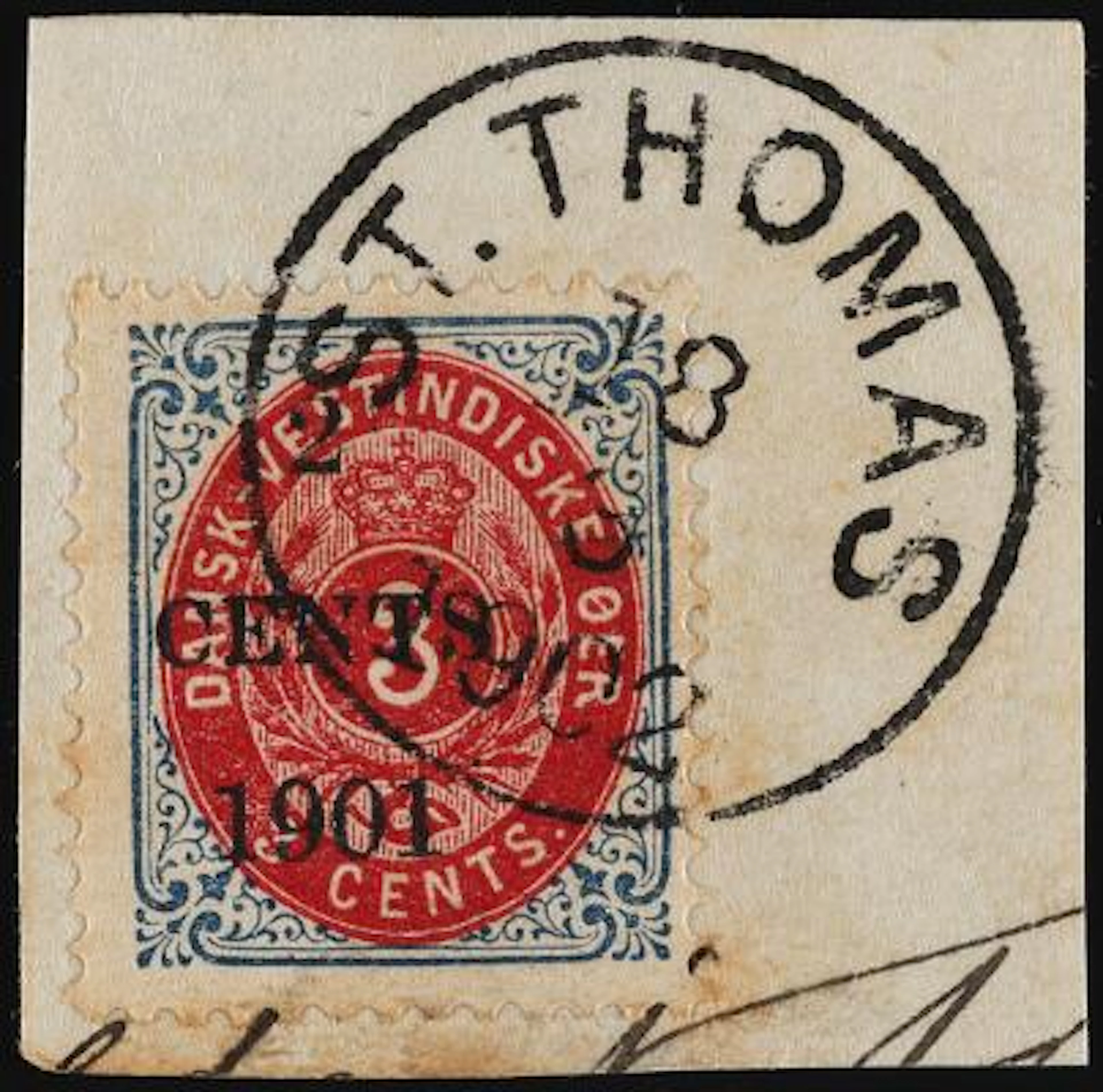 1902. Local Overprint, 2/3 cents. Variety "1901" (large digits). Beautiful