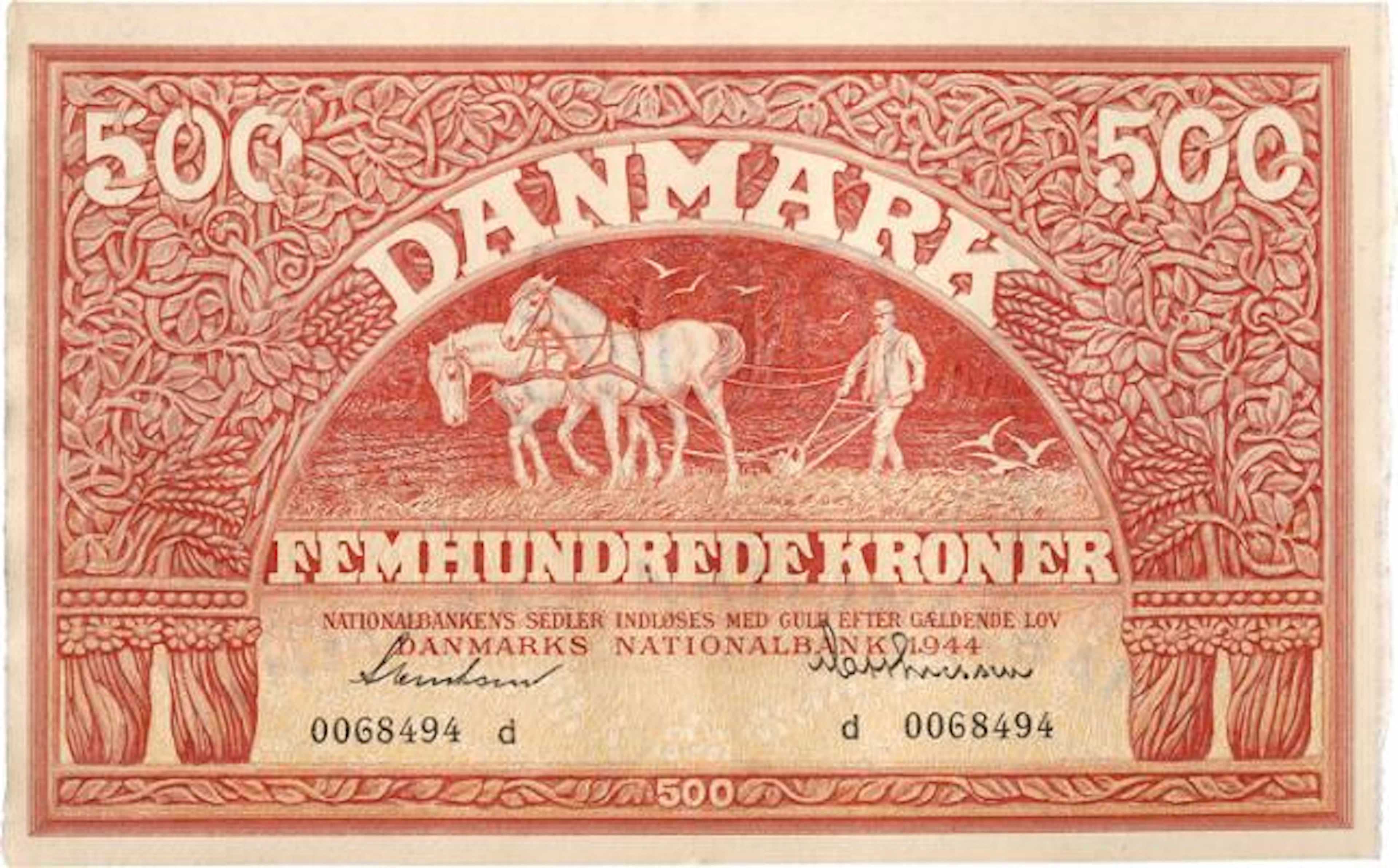 500 kr 1944 d, nr. 0068494, Svendsen / Matthiessen, Sieg 127, DOP