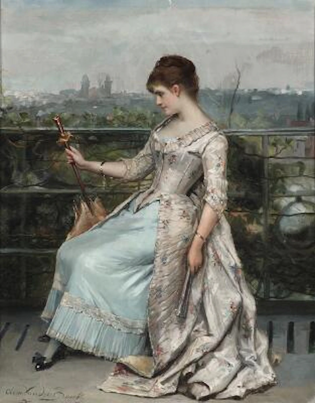 Clémence van den Broeck: An elegant young woman sitting on a balcony