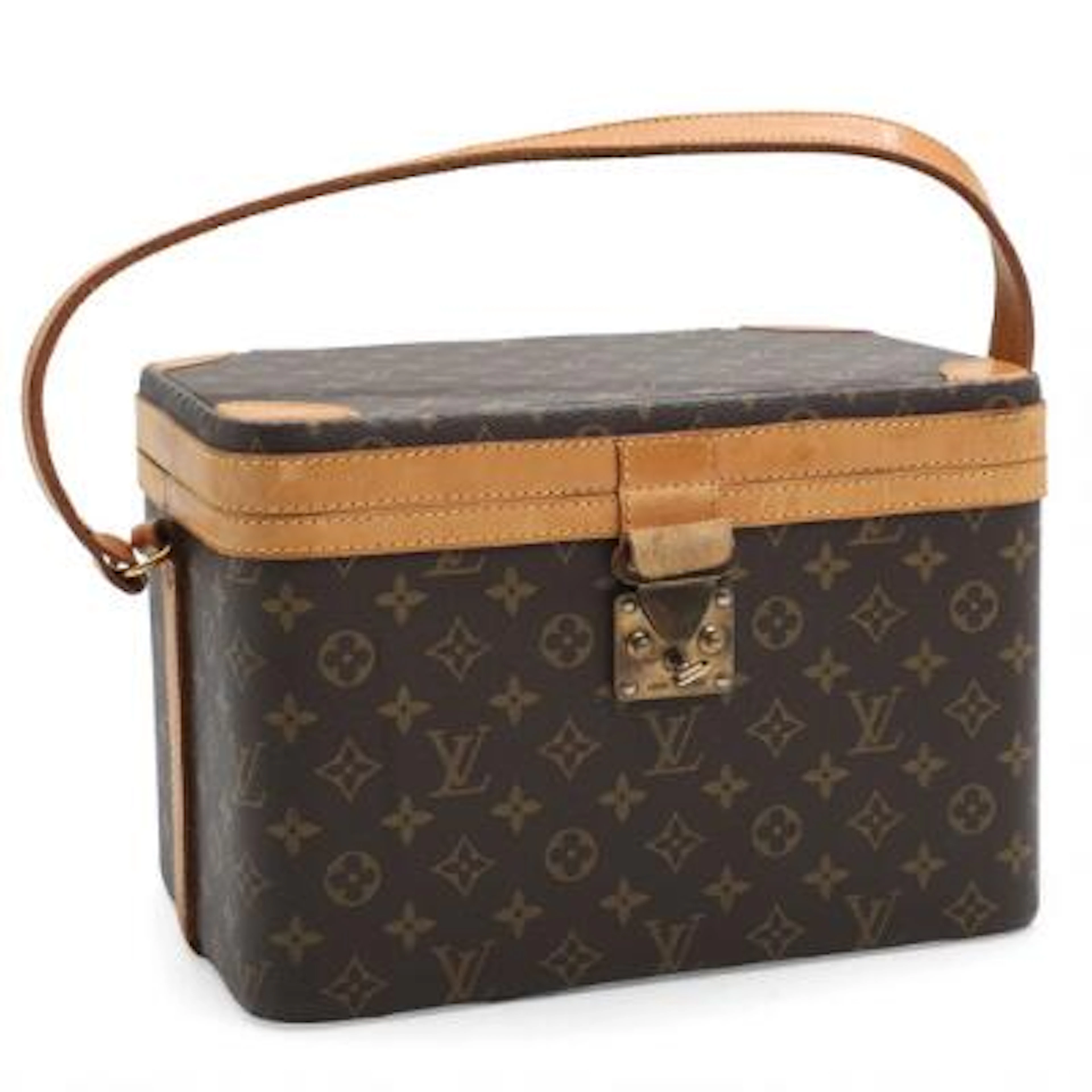 Louis Vuitton: A vintage beauty box of brown monogram coated canvas