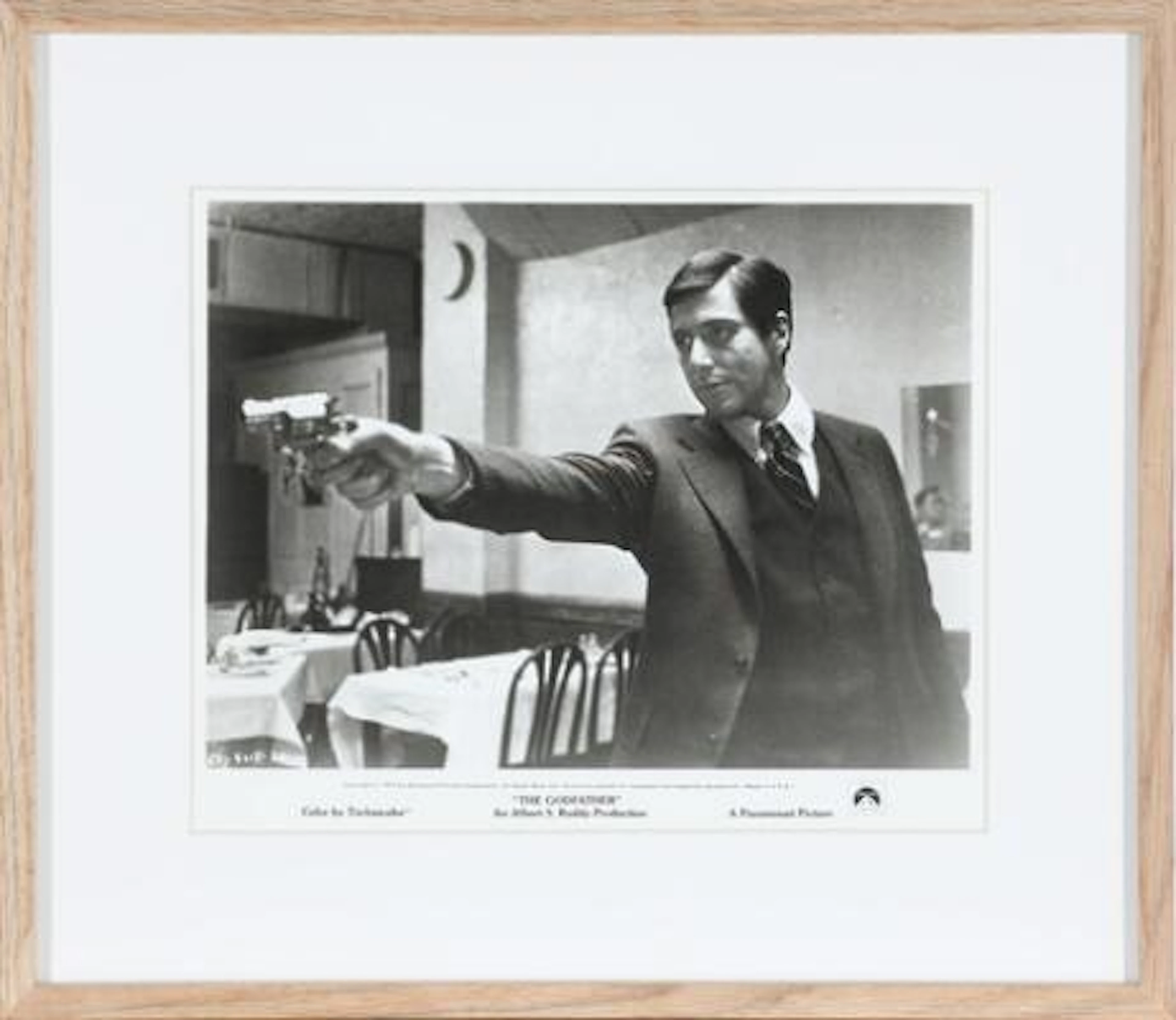 ‘The Godfather’. Michael Corleone has drawn his revolver to kill the