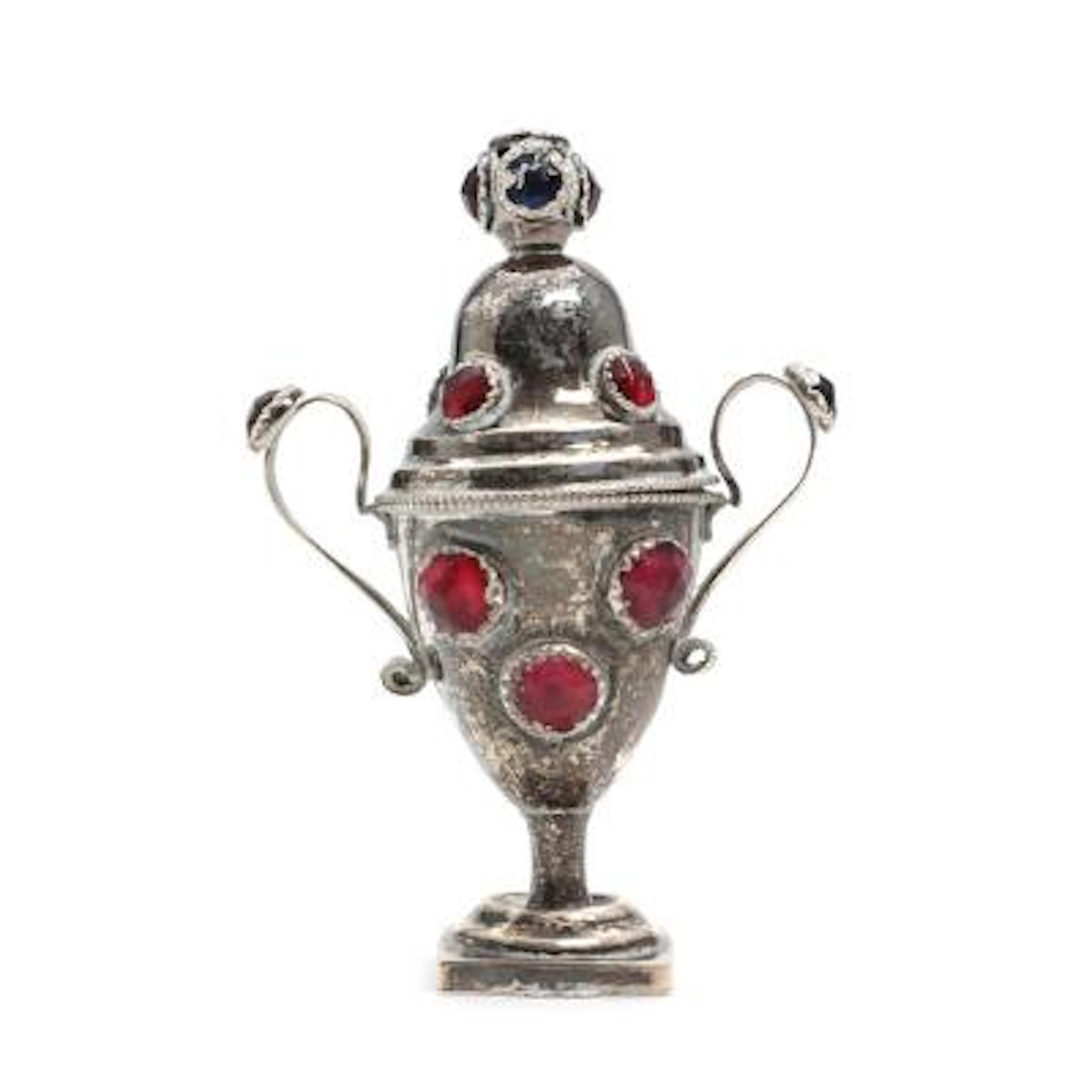 Vase-shaped silver vinaigrette, gilded inside and decorated with numerous