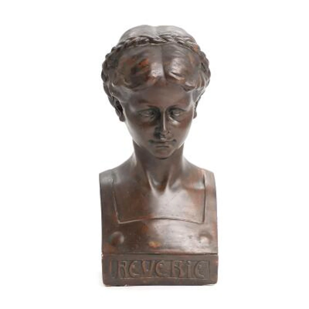 Artist unknown, C. 1900: "Reverie". A plaster bust of a young woman.