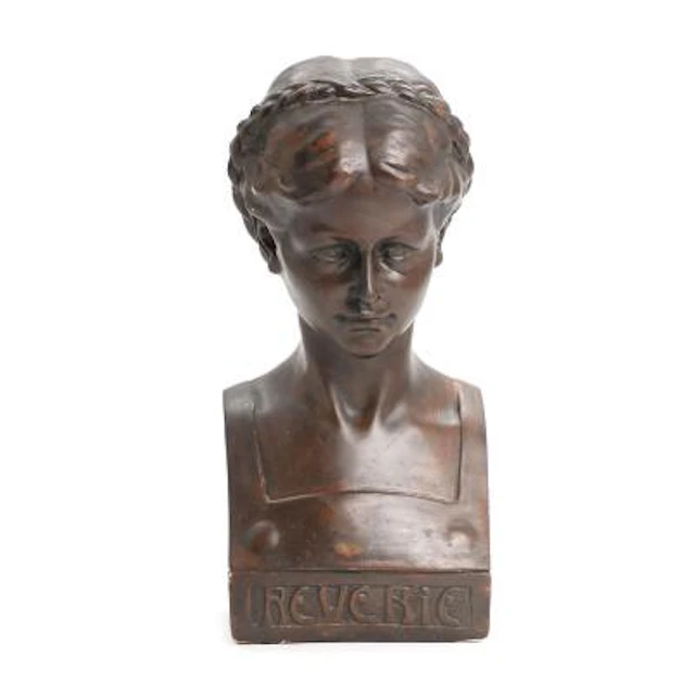 Artist unknown, C. 1900: "Reverie". A plaster bust of a young woman.
