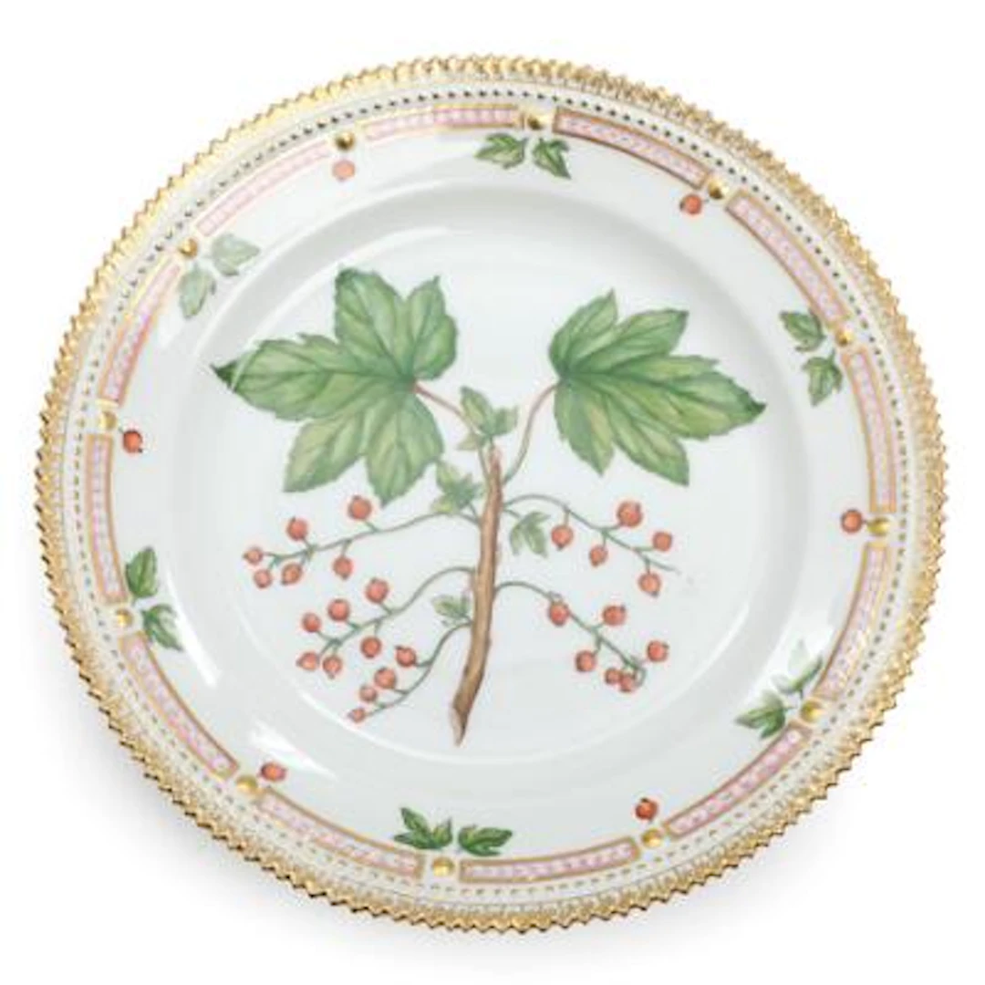 'Flora Danica'. An enamelled and gilt porcelain dish painted with