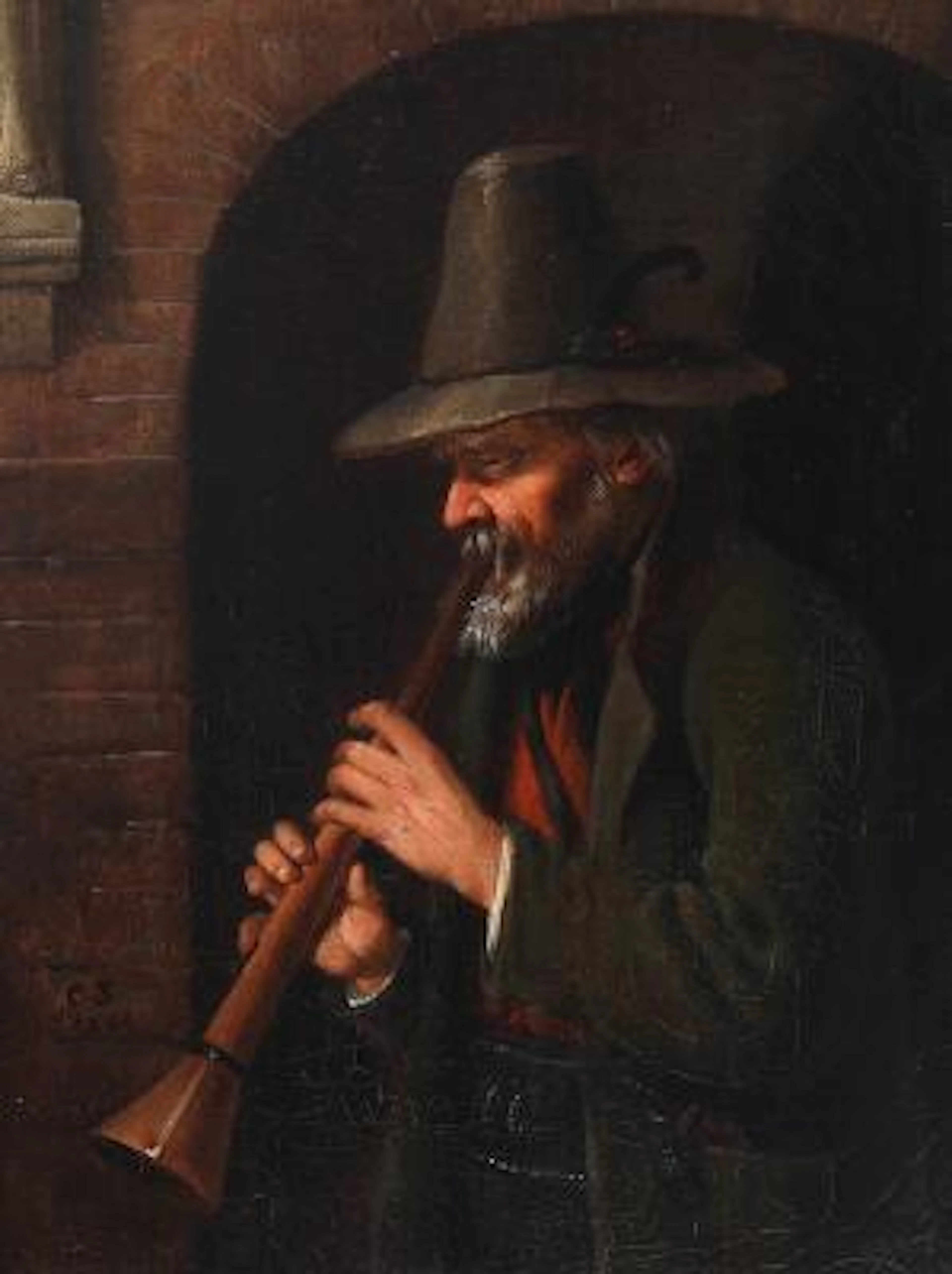 C. A. Schleisner: Fiddler with a woodwind instrument. Signed CS, 1861.