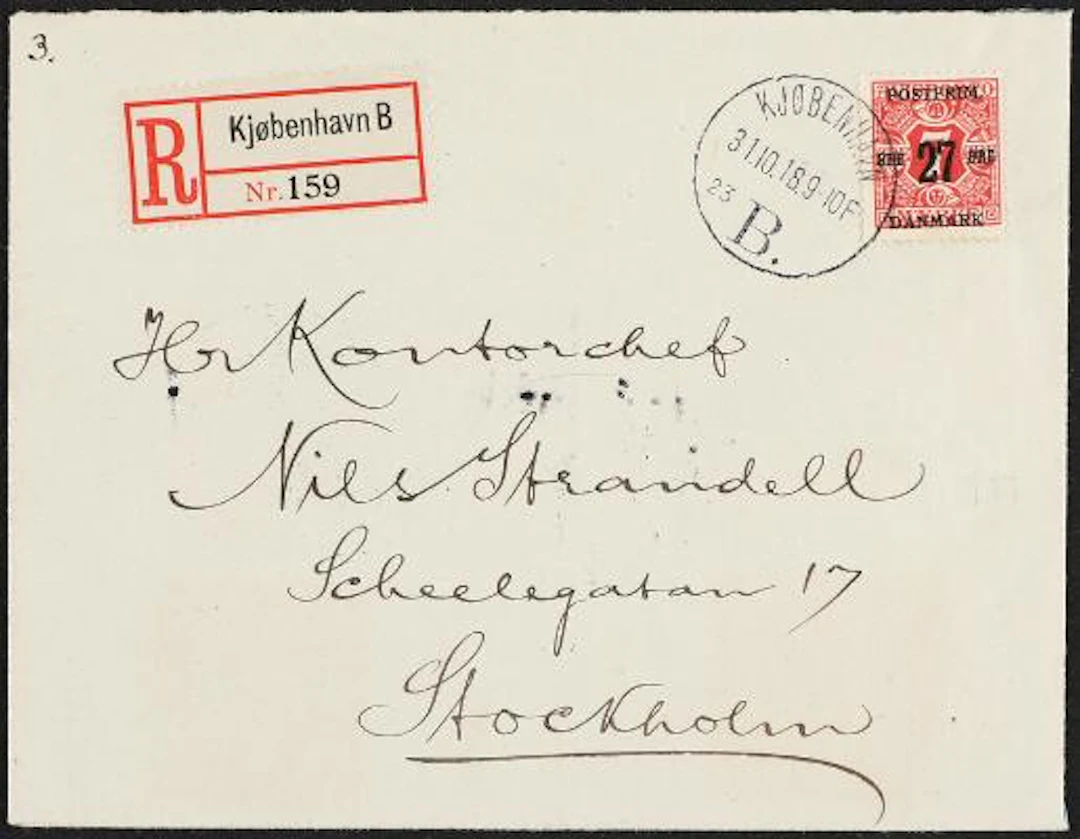 1918. Surcharge. 27/7 Øre, red. Perf. 12 3/4, wmk. Crown. Correctly