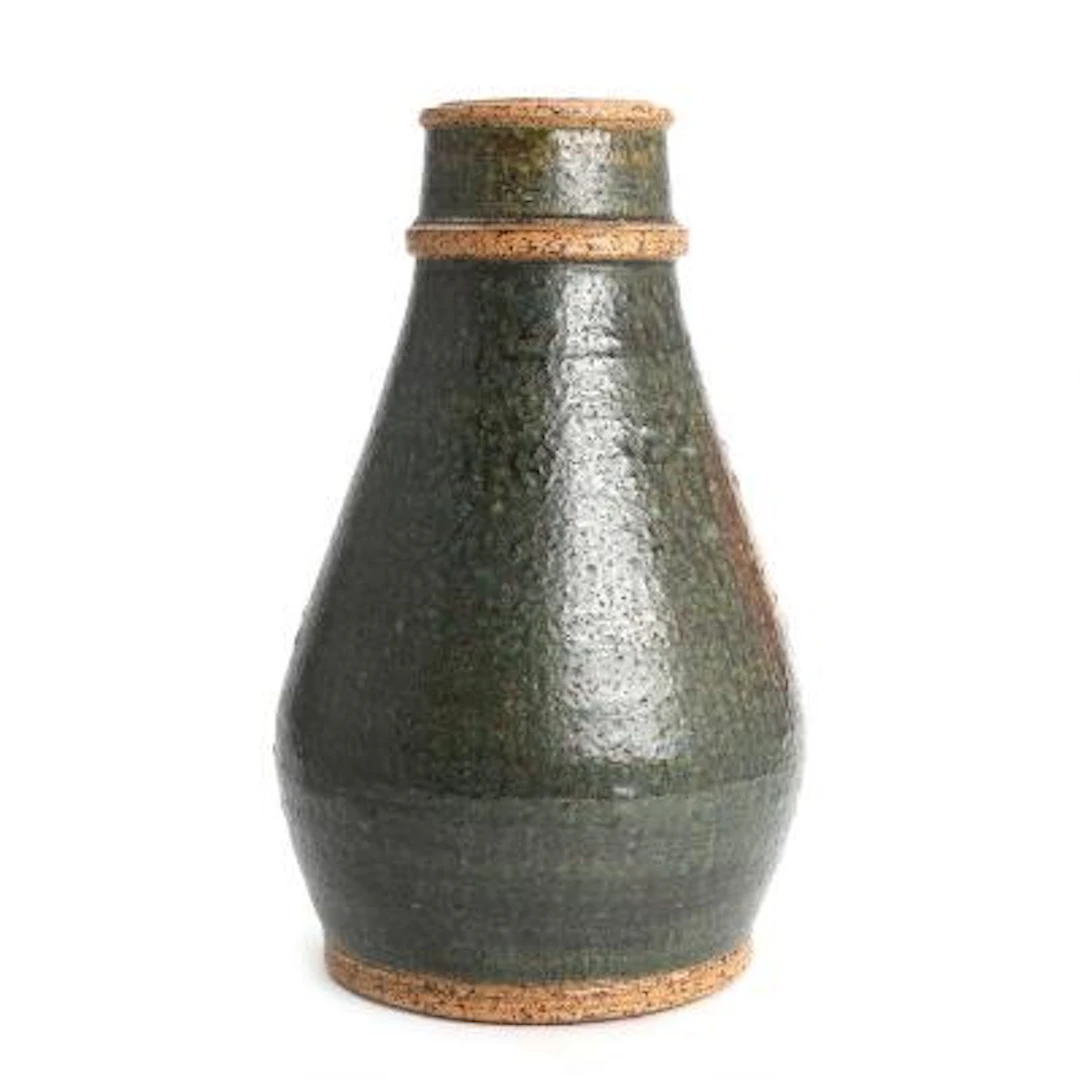 Nils Kähler: Floor vase in stoneware with bottle-green glaze. Signed